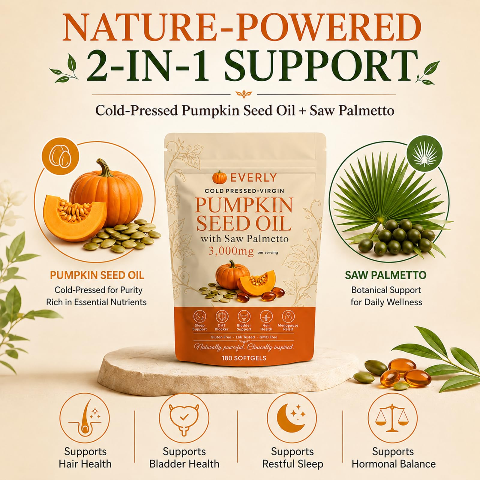 Pumpkin Seed Oil with Saw Palmetto Softgels - Everly

