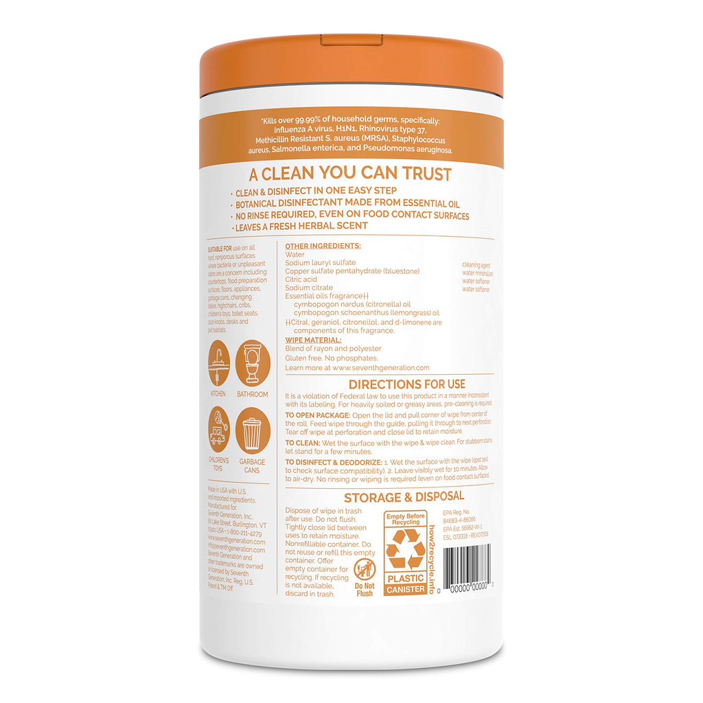 Seventh Generation Disinfecting Wipes - Plant Based

