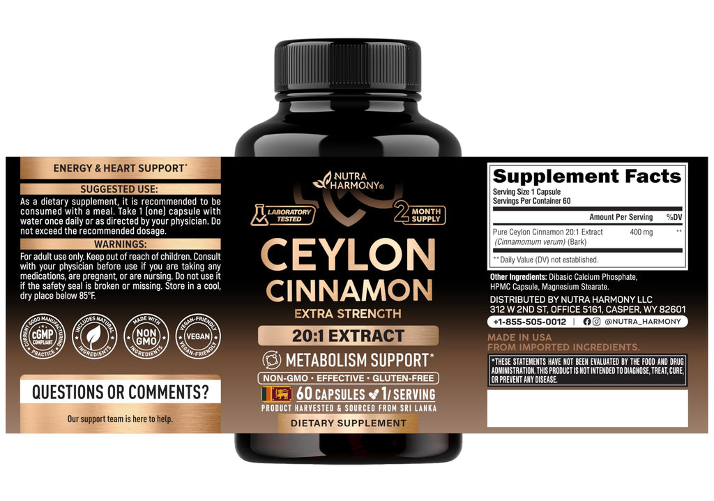 Ceylon Cinnamon Capsules Extra Strength for Metabolism

