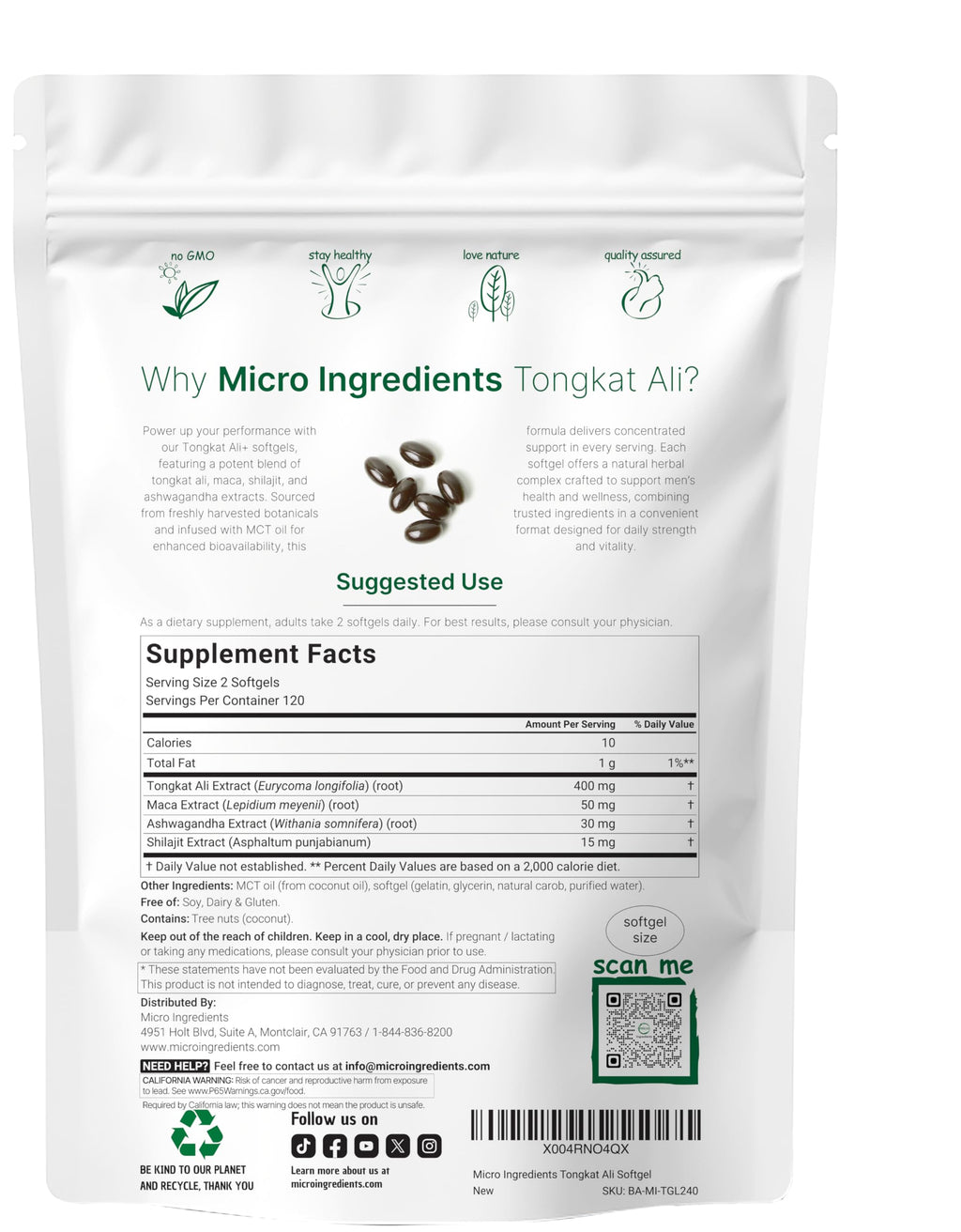 Micro Ingredients Tongkat Ali+ for Men Herbal Supplement

