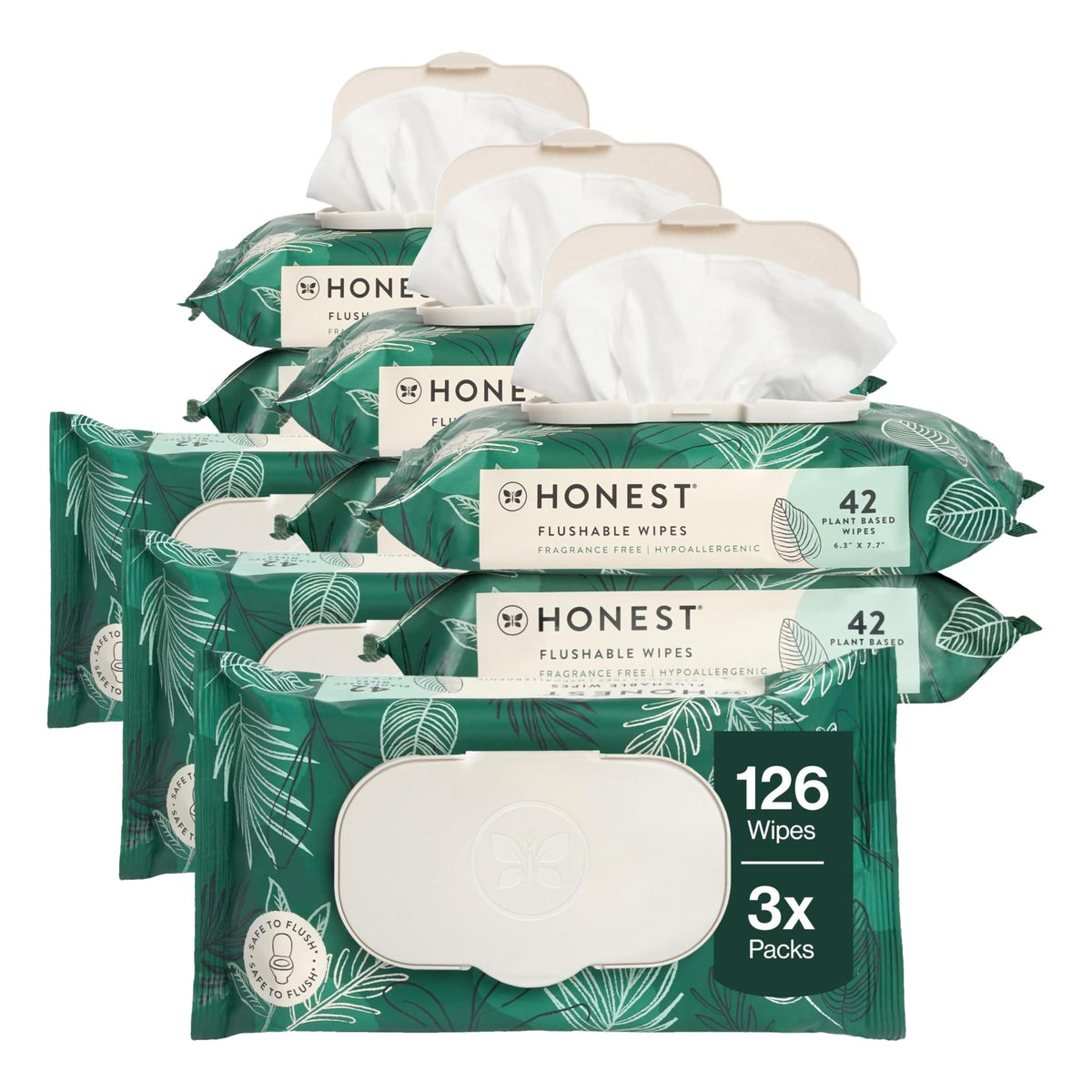 The Honest Company Flushable Wipes for Sensitive Skin, Hypoallergenic, Fragrance-Free