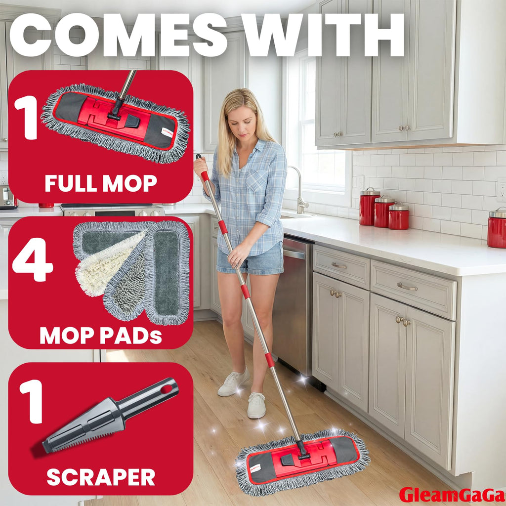 Floor Mop with Reusable Pads and Extended Reach

