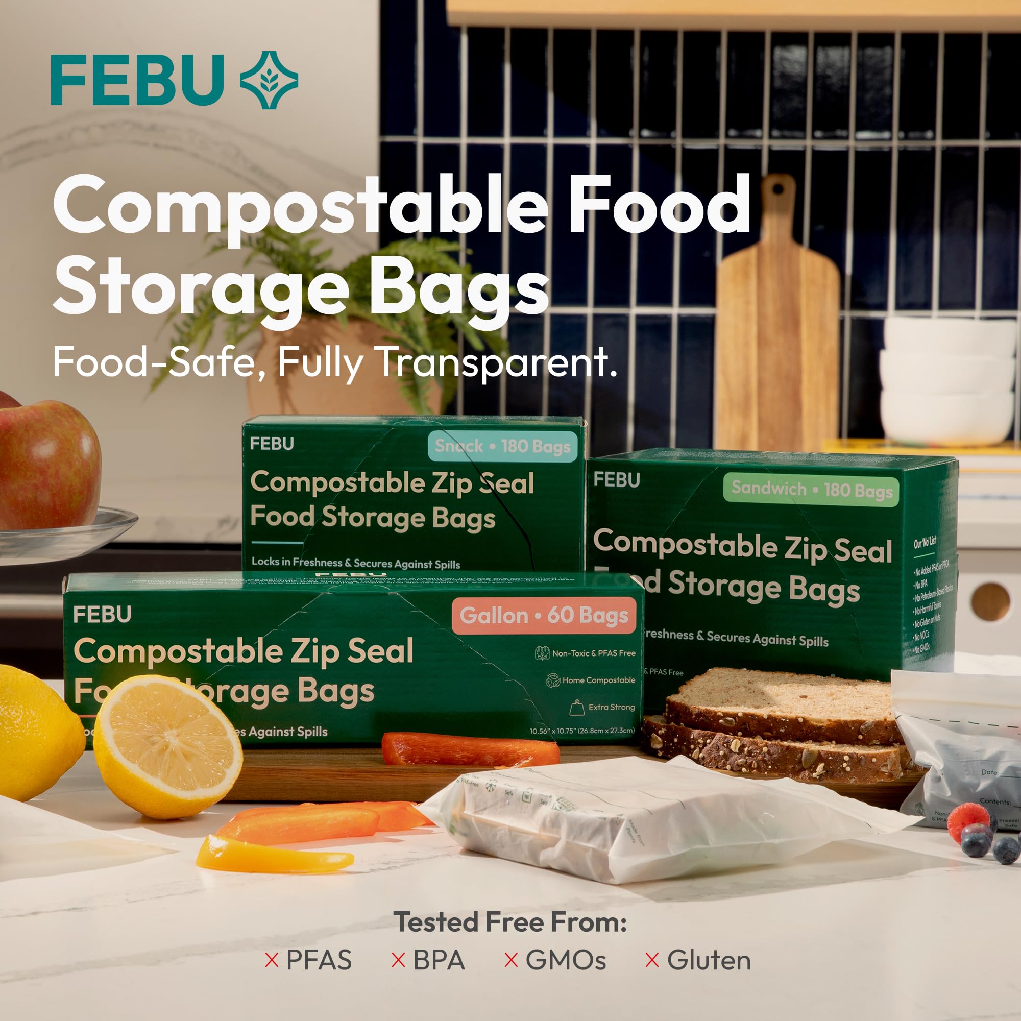 FEBU Compostable Food Storage Bags | PFAS & BPA Free

