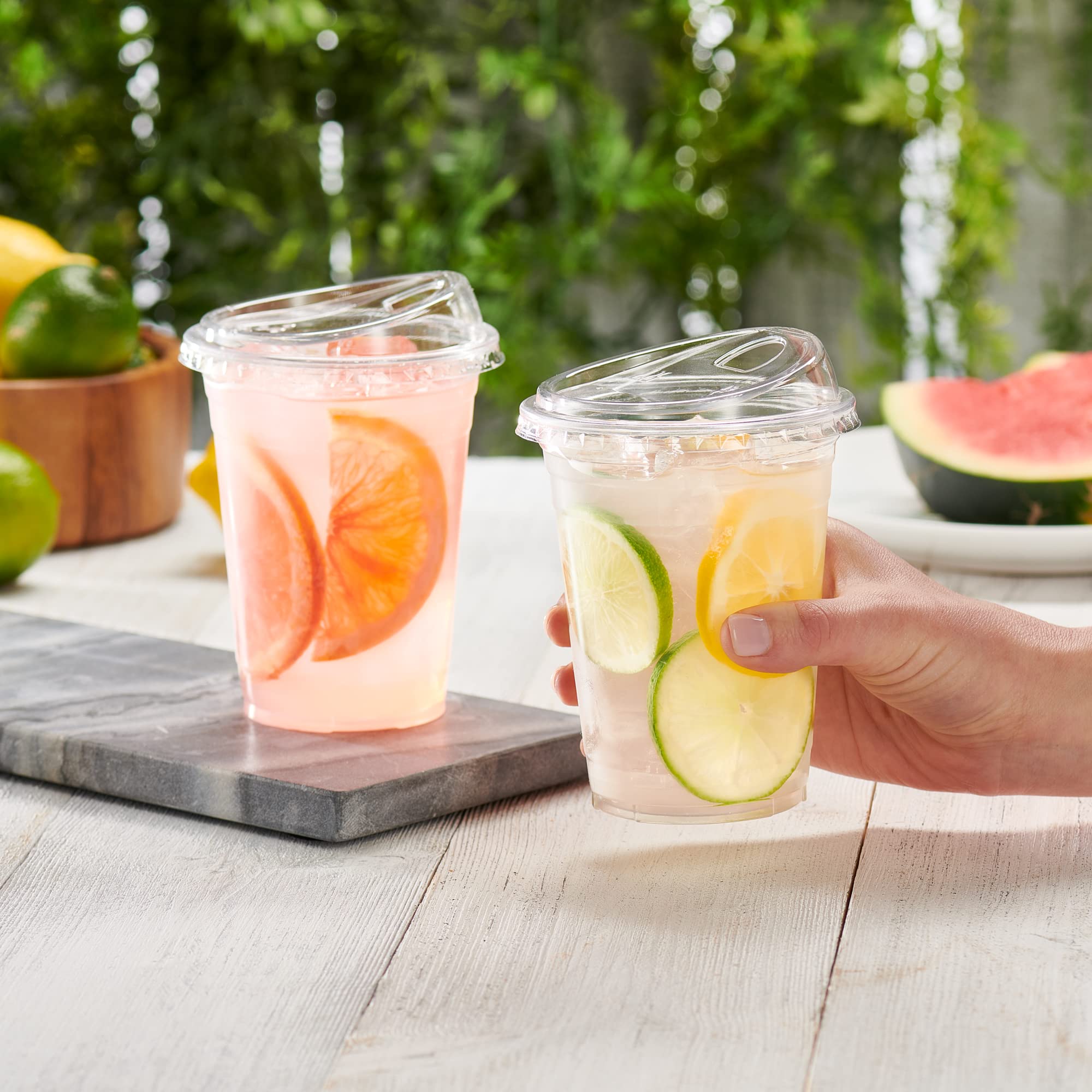 GUSTO Plastic Cups with Lids – Disposable Iced Drink Cups

