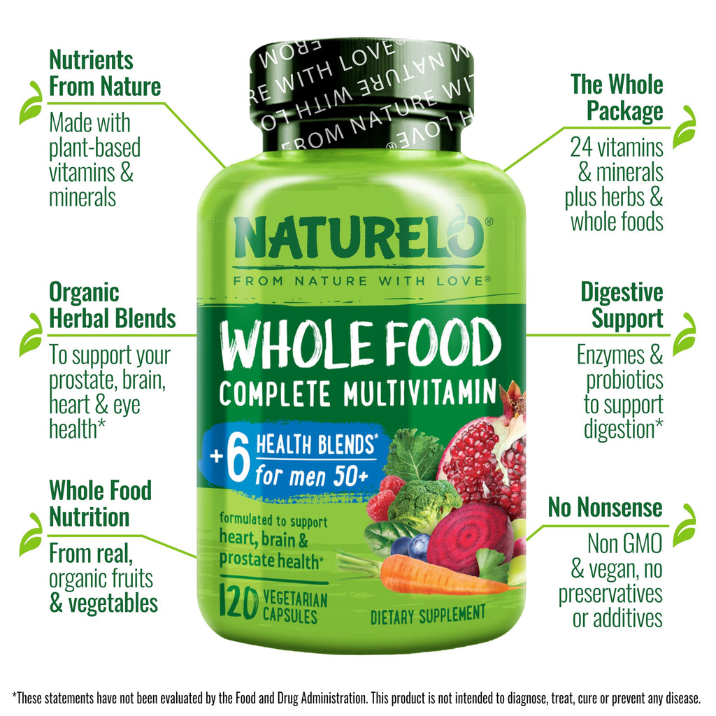 Naturelo Whole Food Multivitamin for Men 50+ Vegan Capsules

