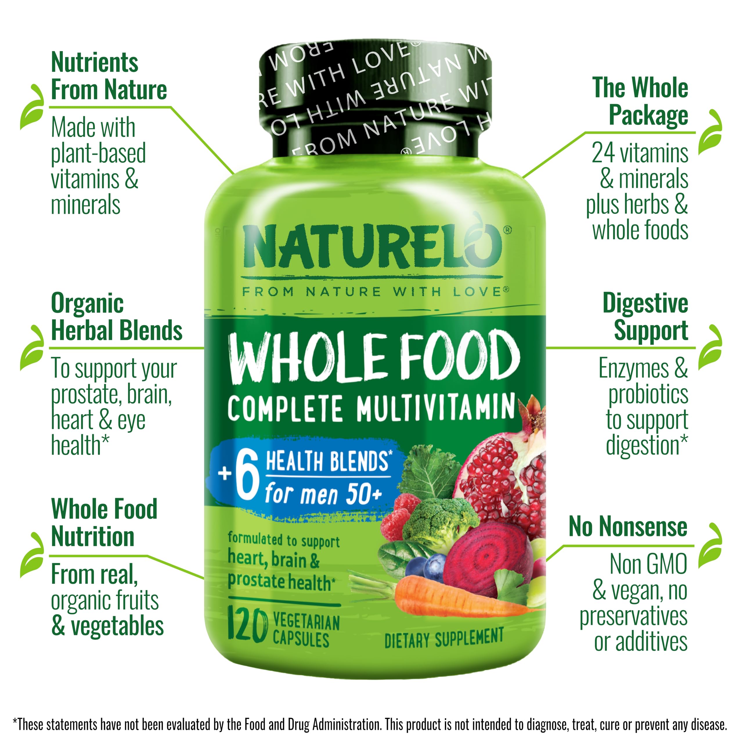 Naturelo Whole Food Multivitamin for Men 50+ Vegan Capsules

