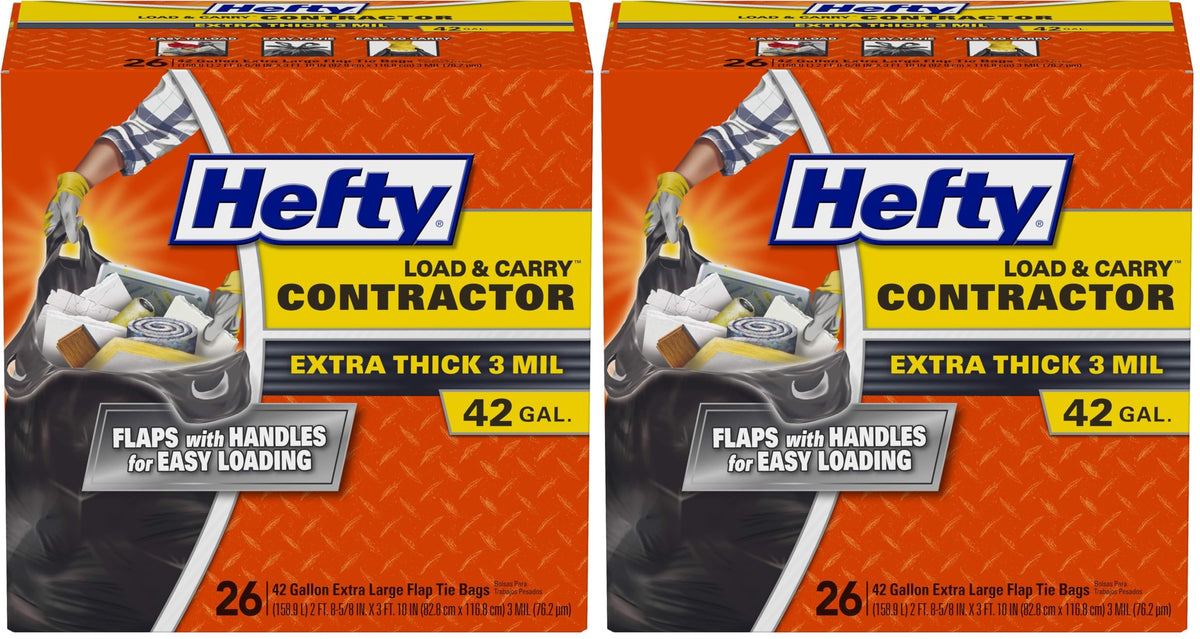 Hefty Load & Carry Heavy Duty Contractor Trash Bags - Large Black, Unscented
