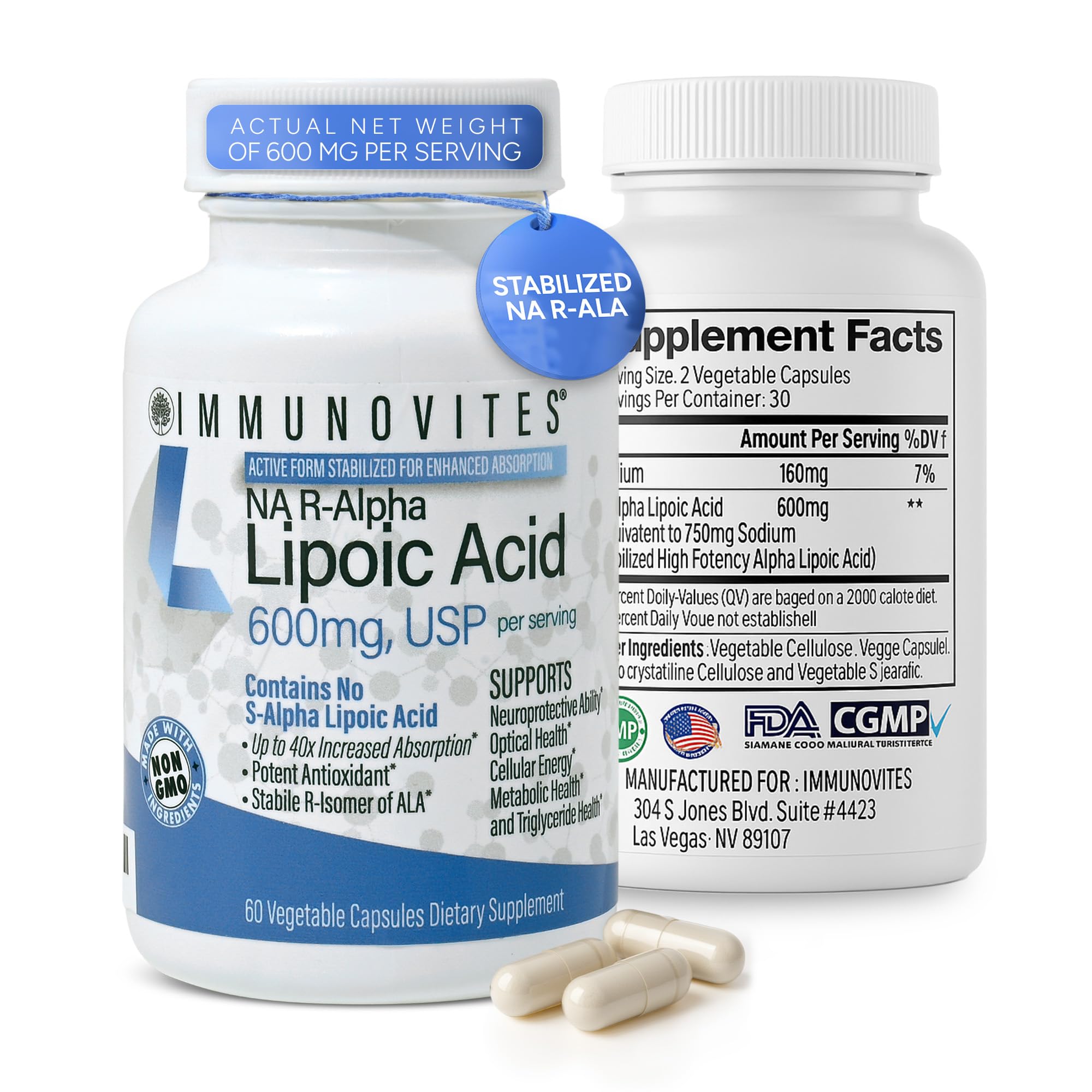 IMMUNOVITES Stabilized R-Alpha Lipoic Acid 600 mg

