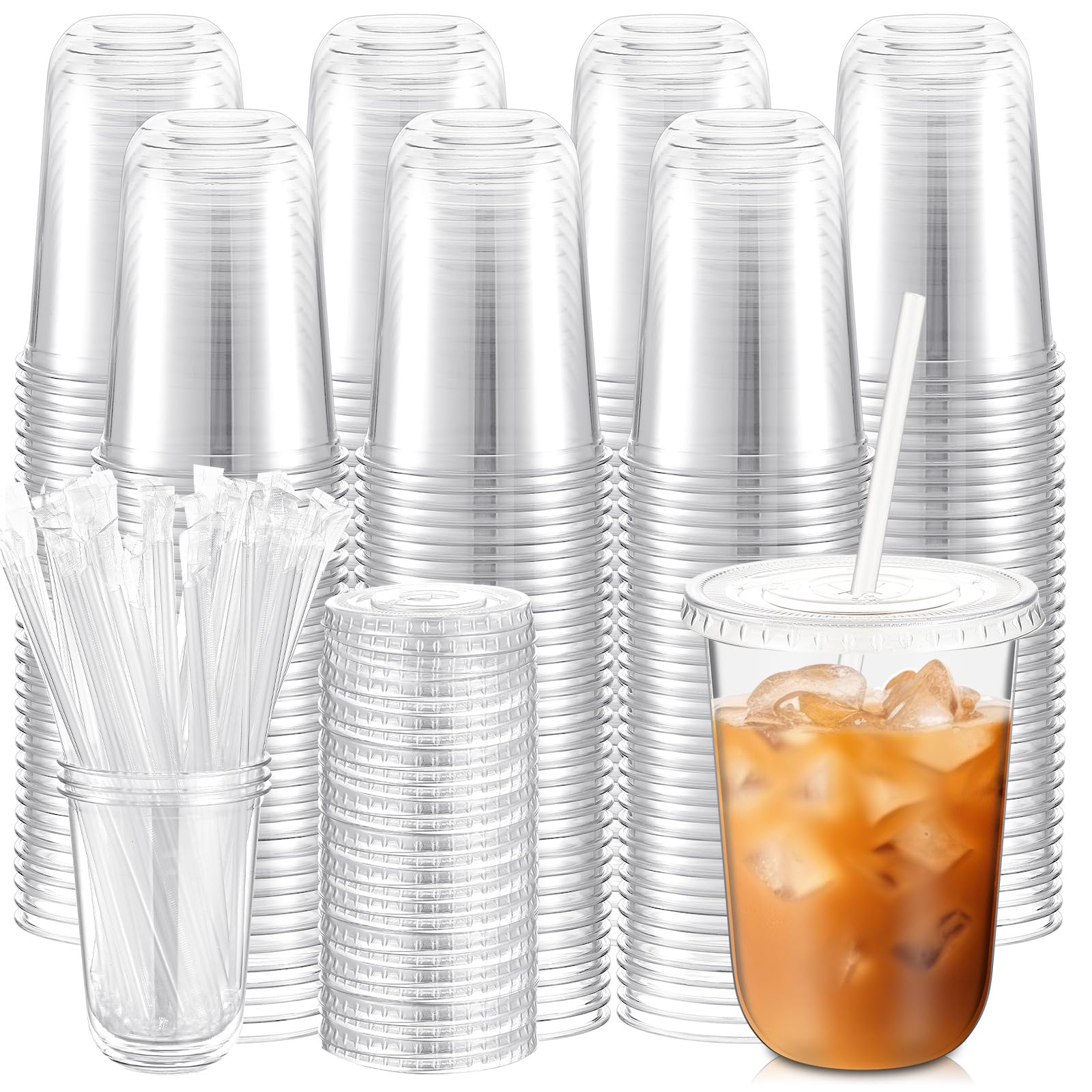 Ziliny PET Cups with Lids and Straws – Disposable Drink Cups