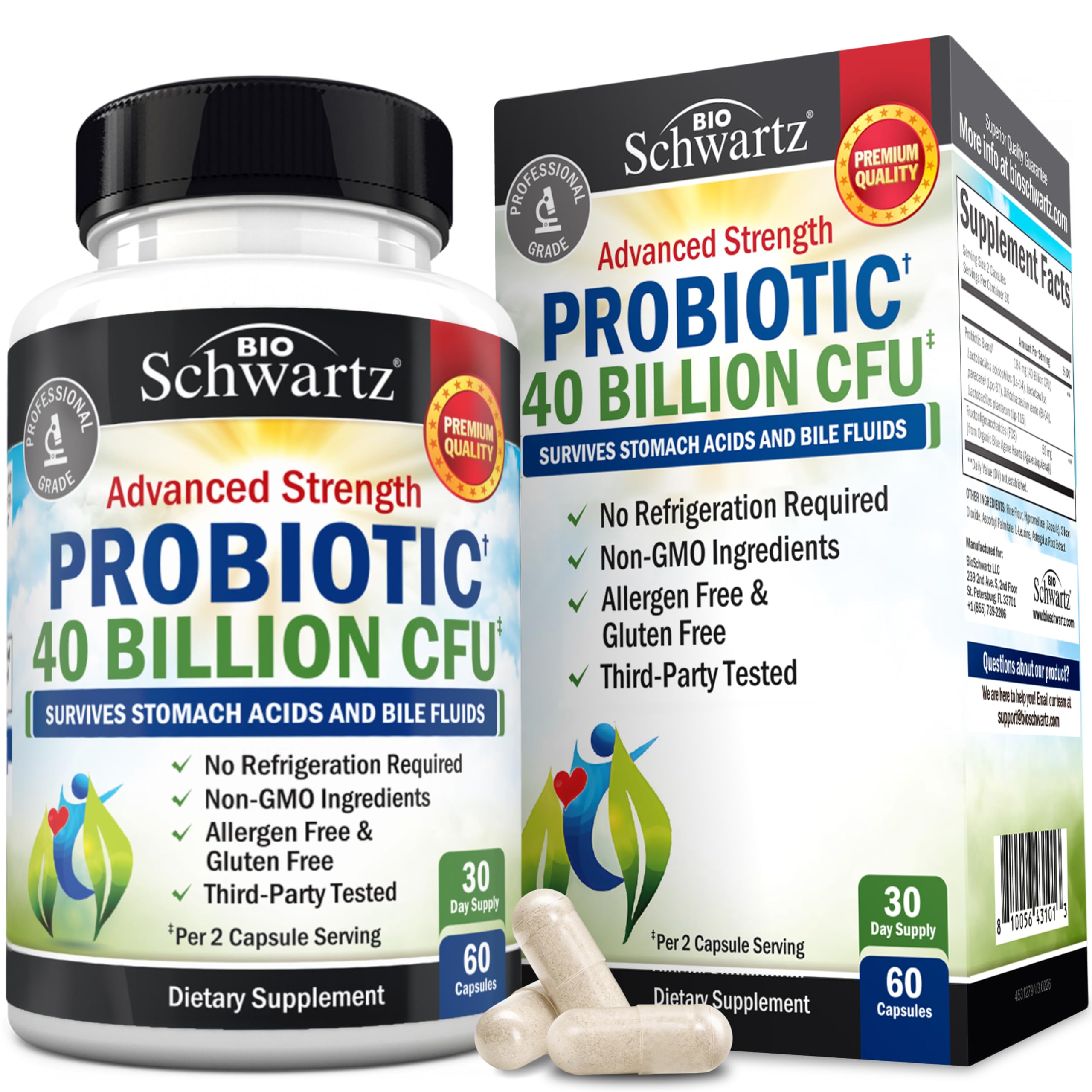 BioSchwartz Daily Probiotic Supplement - 40 Billion CFU for Gut Health