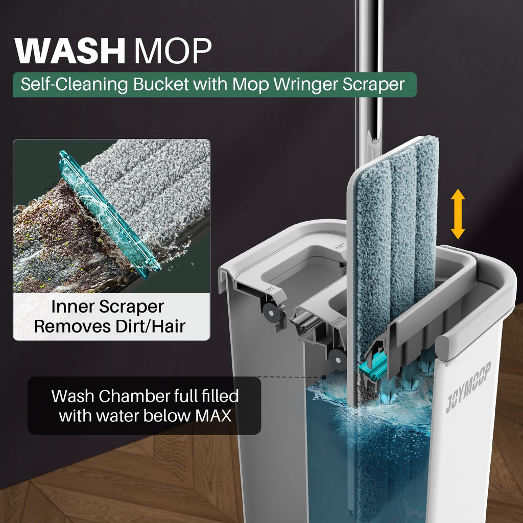 Joymoop Wall Mop and Bucket Set - Flat Floor Cleaning System

