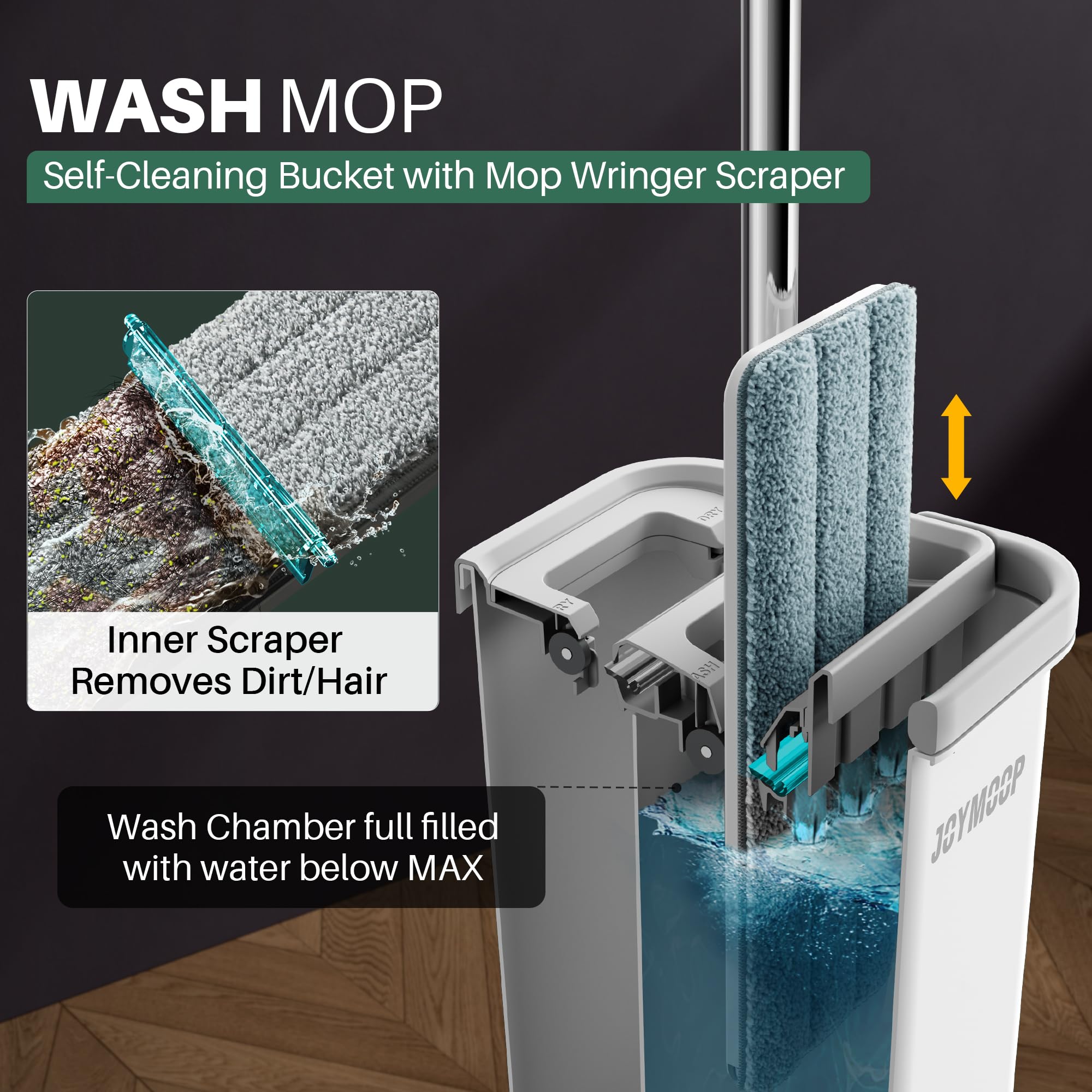 Joymoop Wall Mop and Bucket Set - Flat Floor Cleaning System

