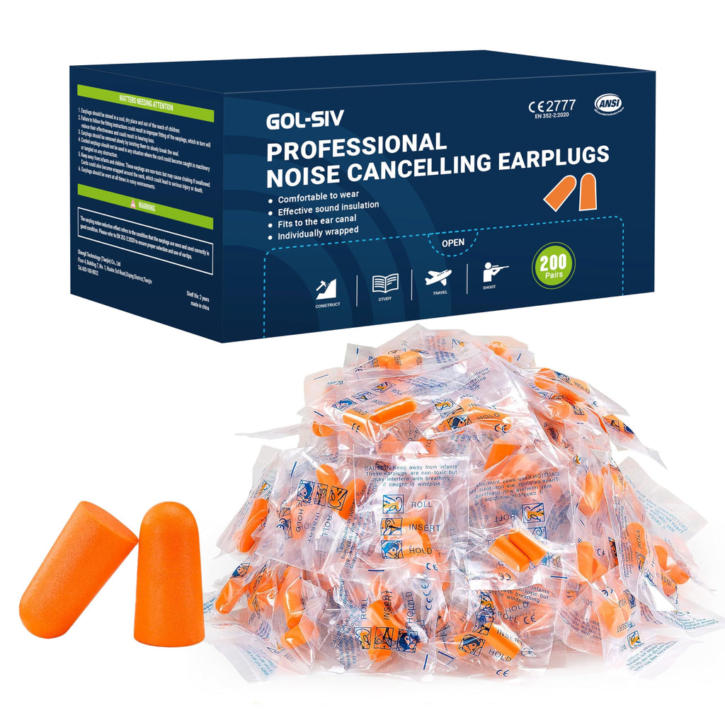 GOL-SIV Foam Ear Plugs with Cord - Individually Wrapped Hearing Protection