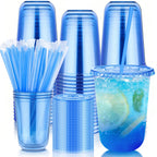 tchrules 100-Set Plastic Cups with Lids and Straws