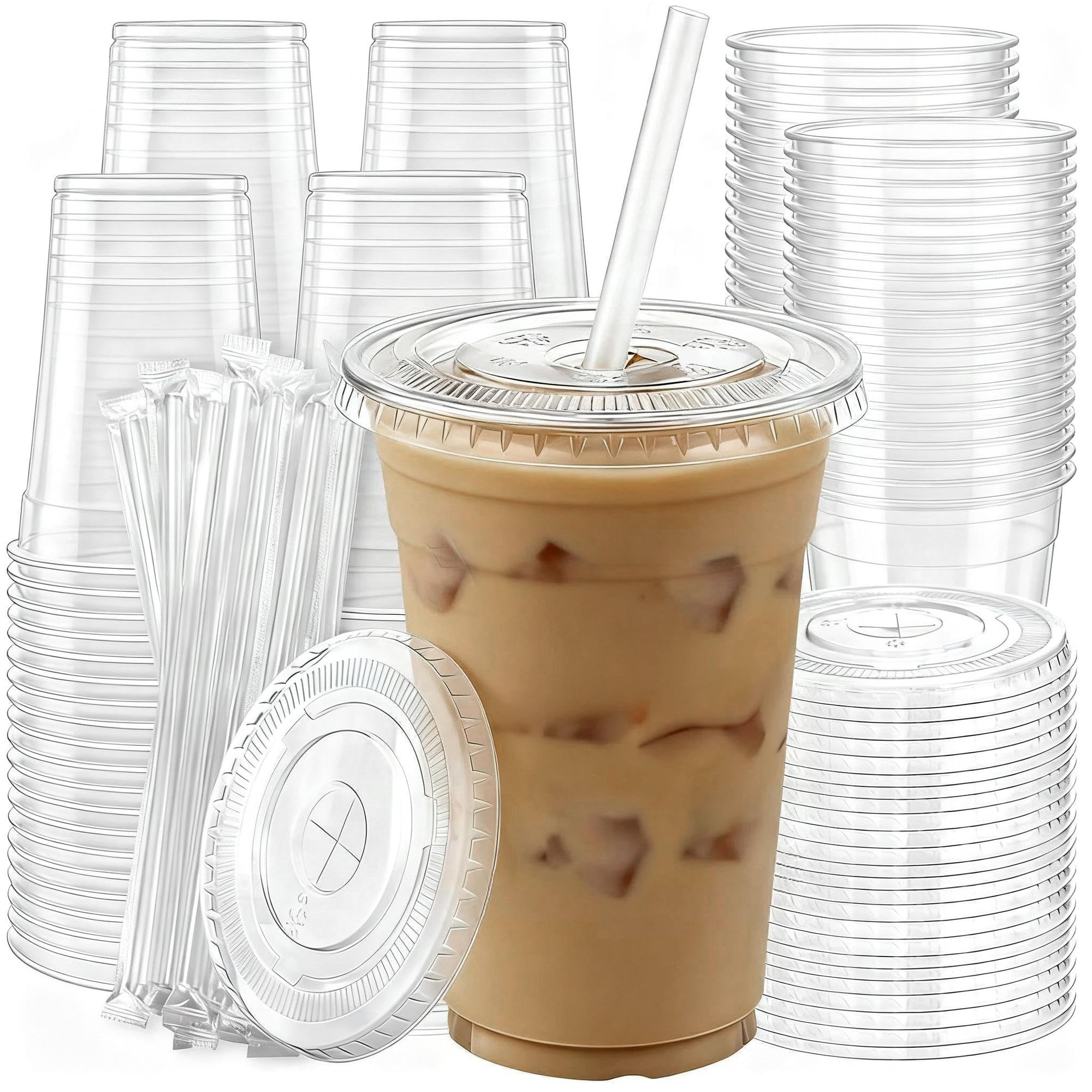 Clear Plastic Cups with Lids & Straws – Heavy Duty PET

