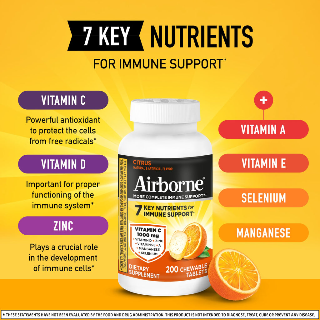 Airborne Immune Support Chewable Tablets Vitamin C 1000 mg

