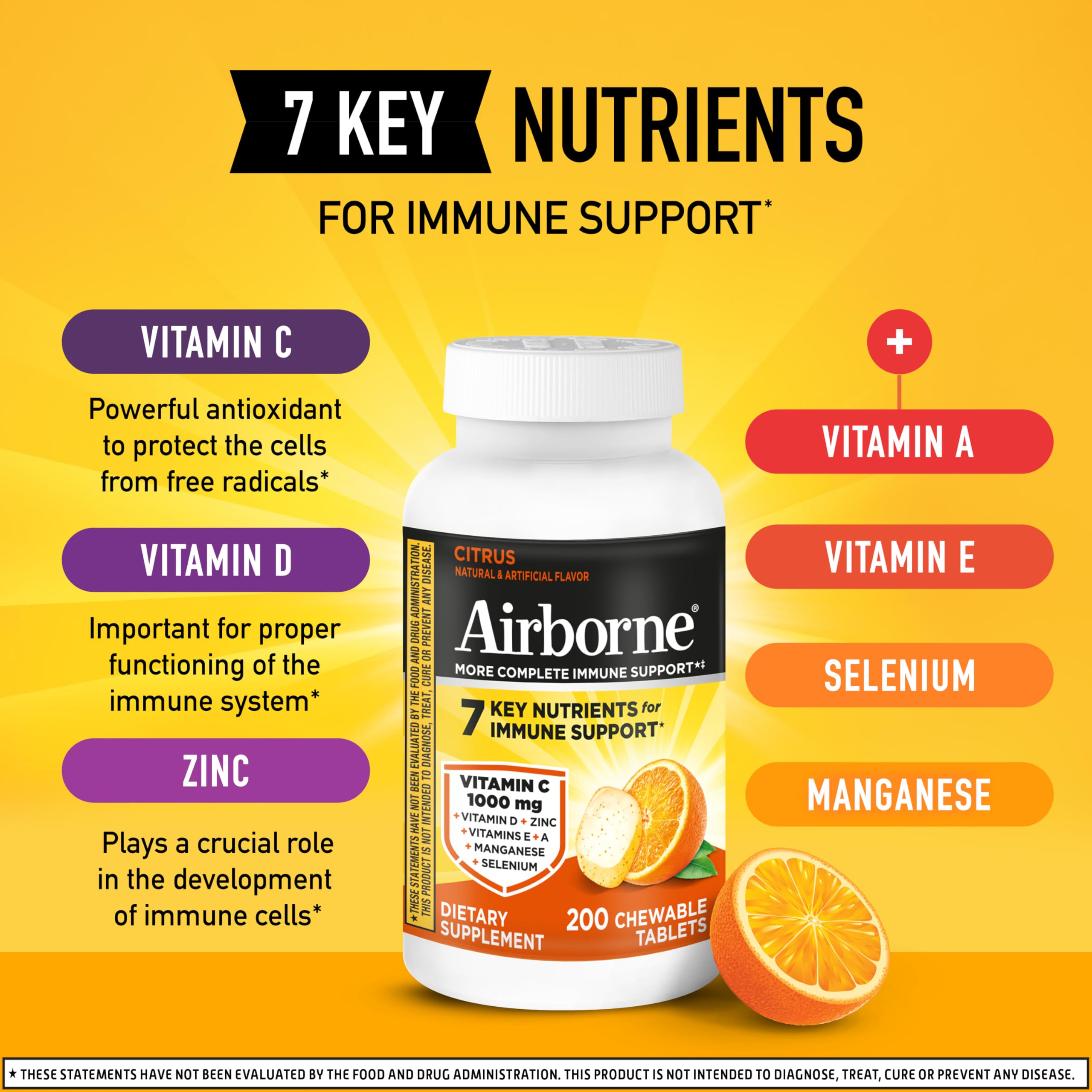 Airborne Immune Support Chewable Tablets Vitamin C 1000 mg

