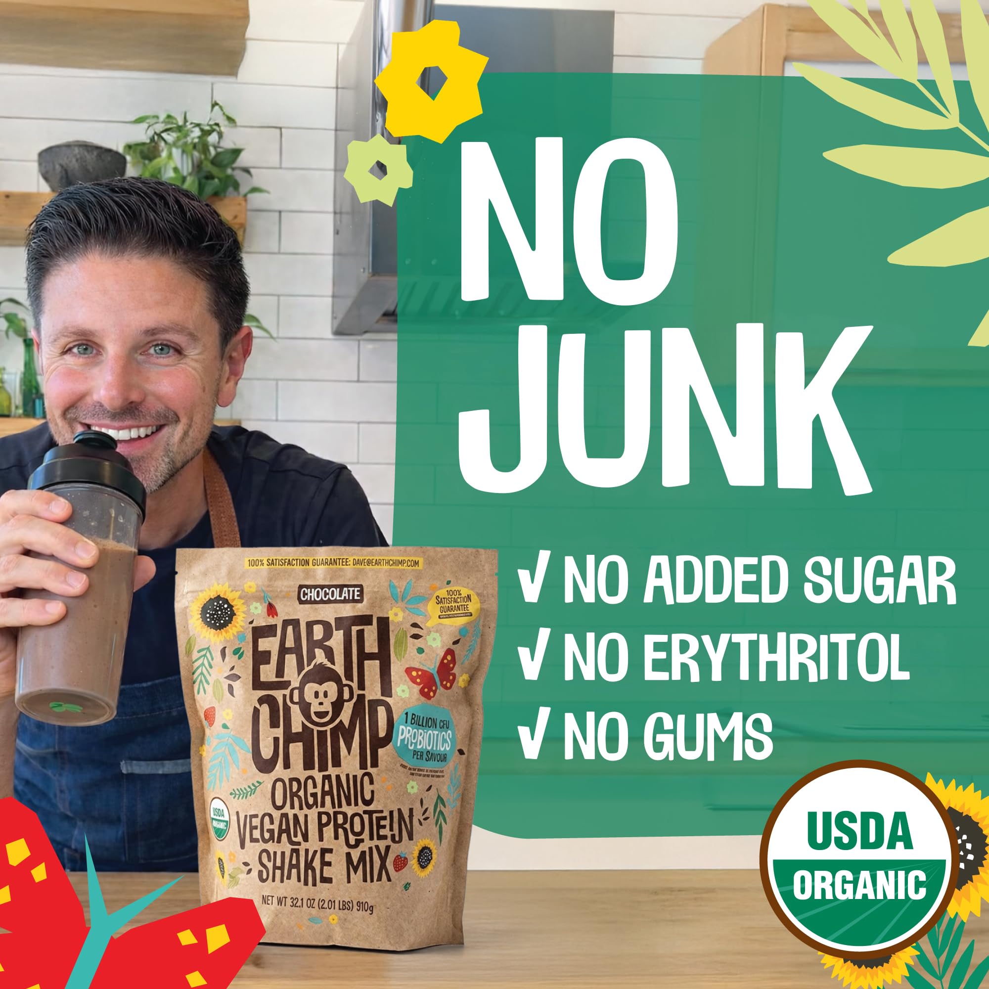 EarthChimp Organic Vegan Protein Powder with Probiotics

