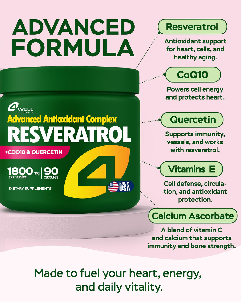 Resveratrol 1800mg Complex Antioxidant for Heart Health

