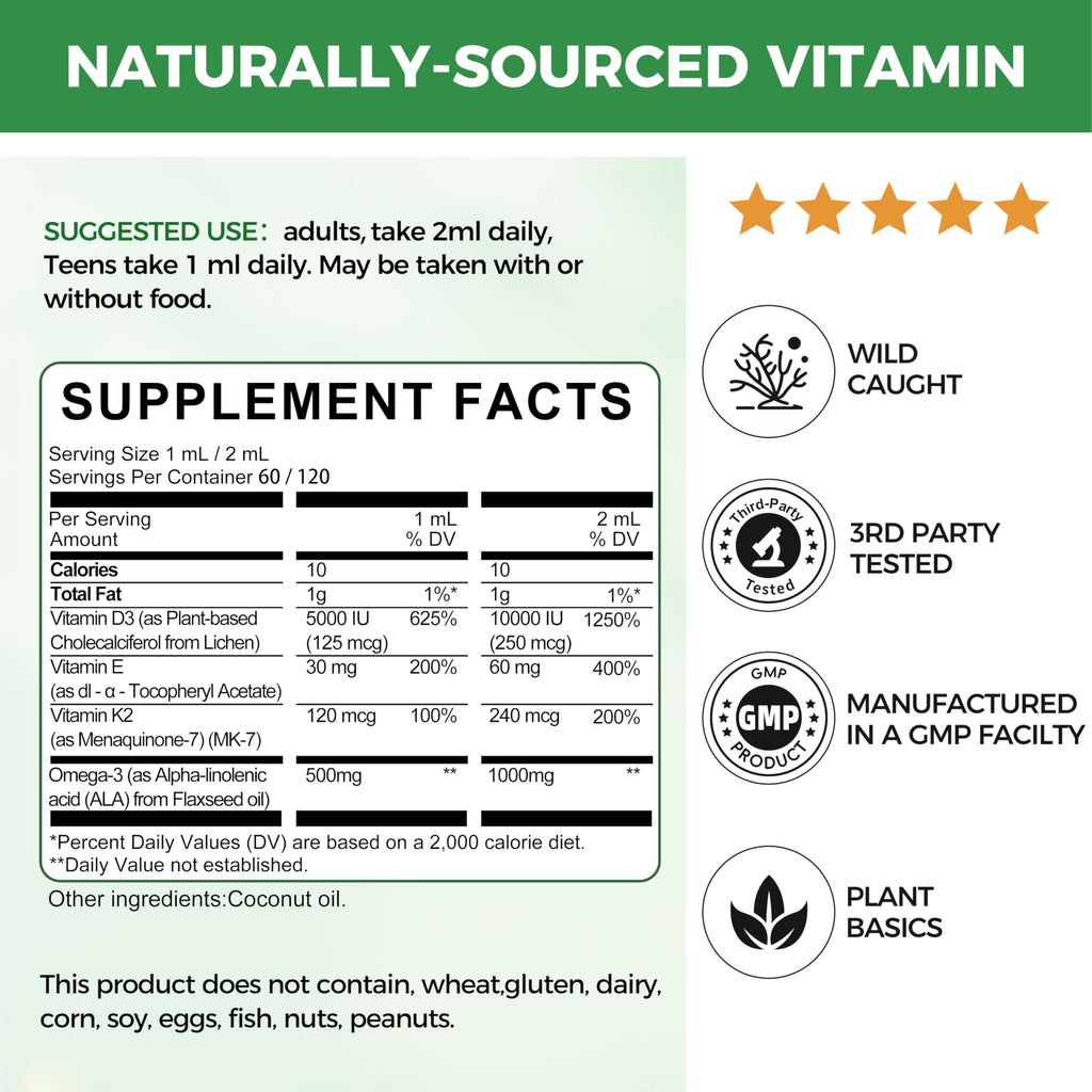 Vitamin D3 K2 Liquid with Omega-3 and Coconut MCT Oil

