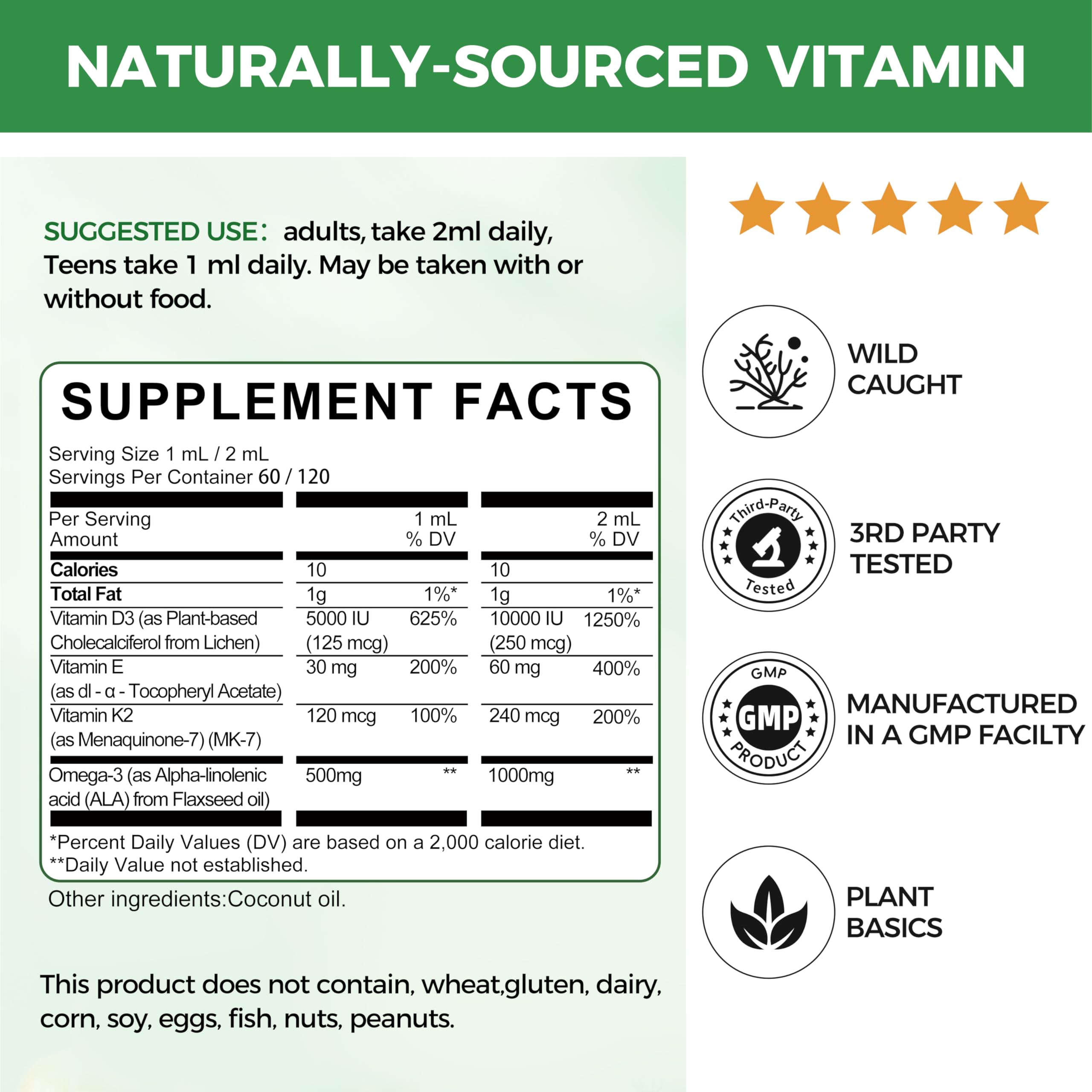Vitamin D3 K2 Liquid with Omega-3 and Coconut MCT Oil

