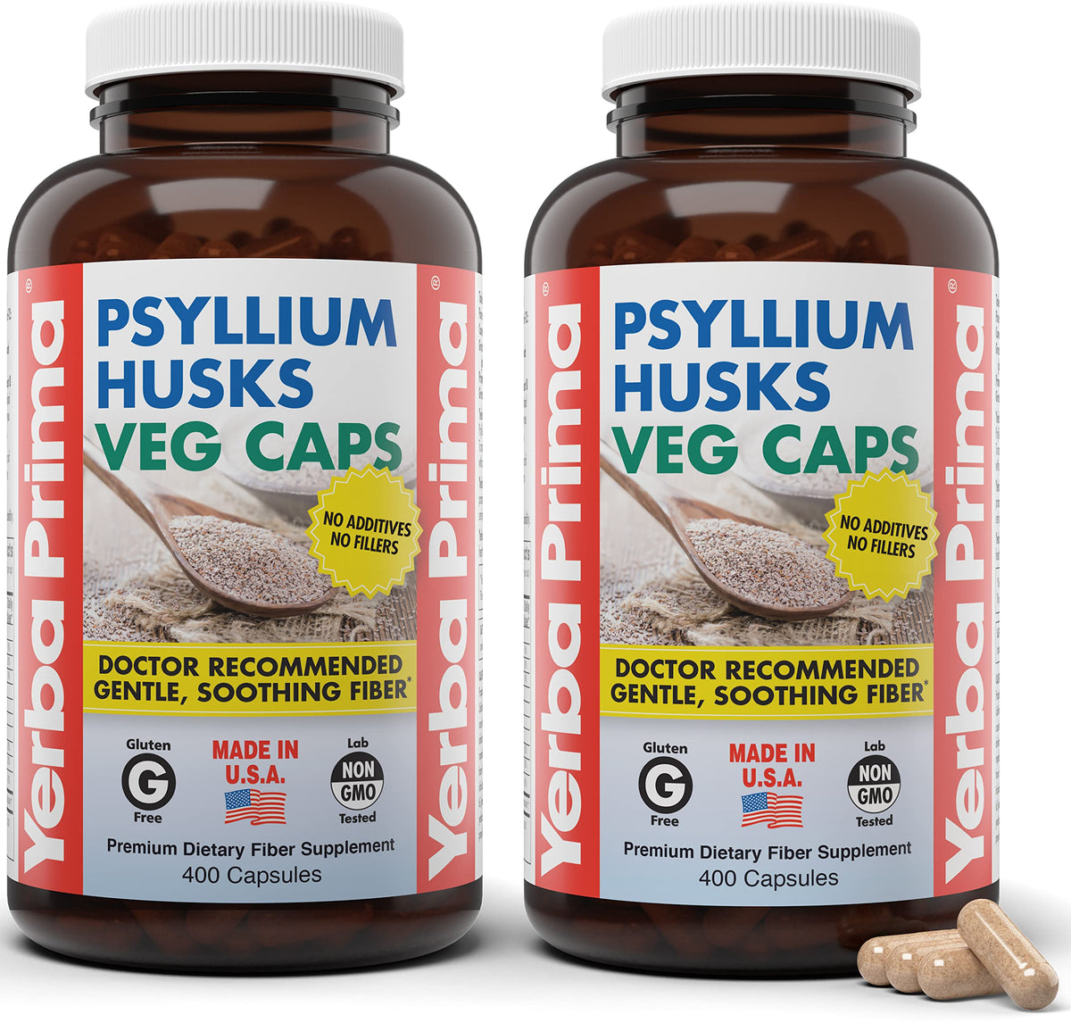Yerba Prima Psyllium Husk Fiber Supplement 625 mg Vegan Gluten Free