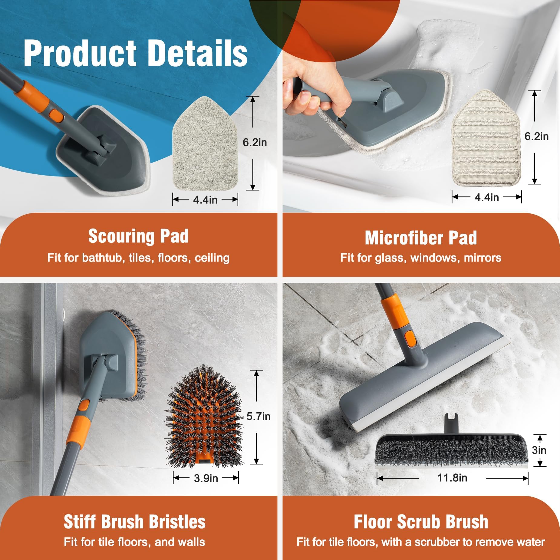 CLEANHOME Floor Scrub Brush with Interchangeable Heads

