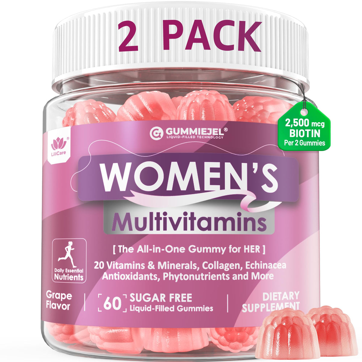 Lilicare Women's Multivitamin Gummies with Methylfolate, Biotin, Iron, Collagen