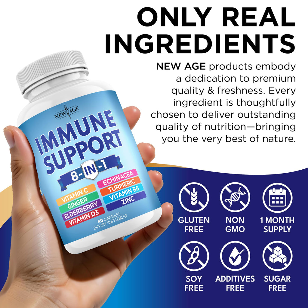 New Age 8 in 1 Immune Support Capsules | Echinacea & D

