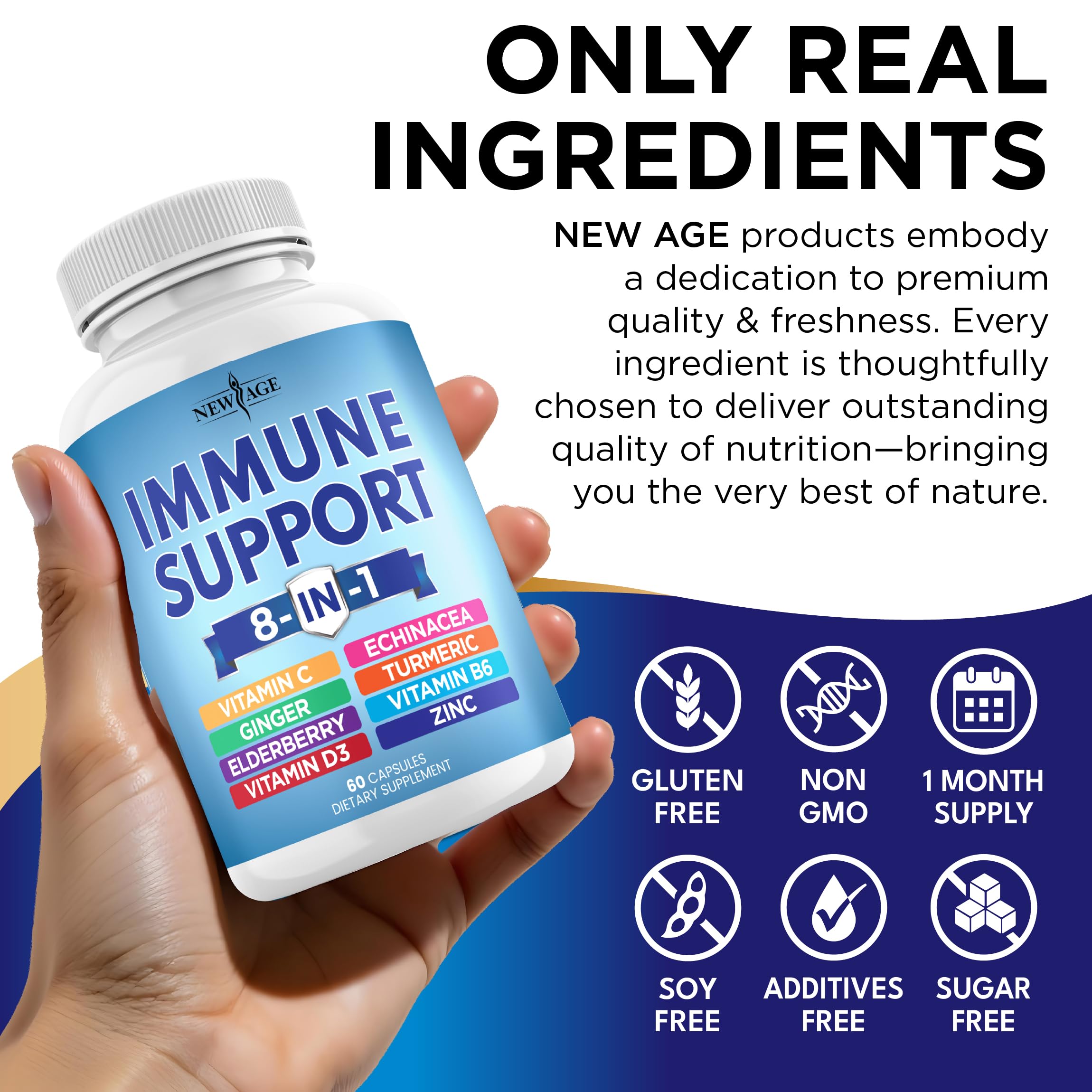 New Age 8 in 1 Immune Support Capsules | Echinacea & D


