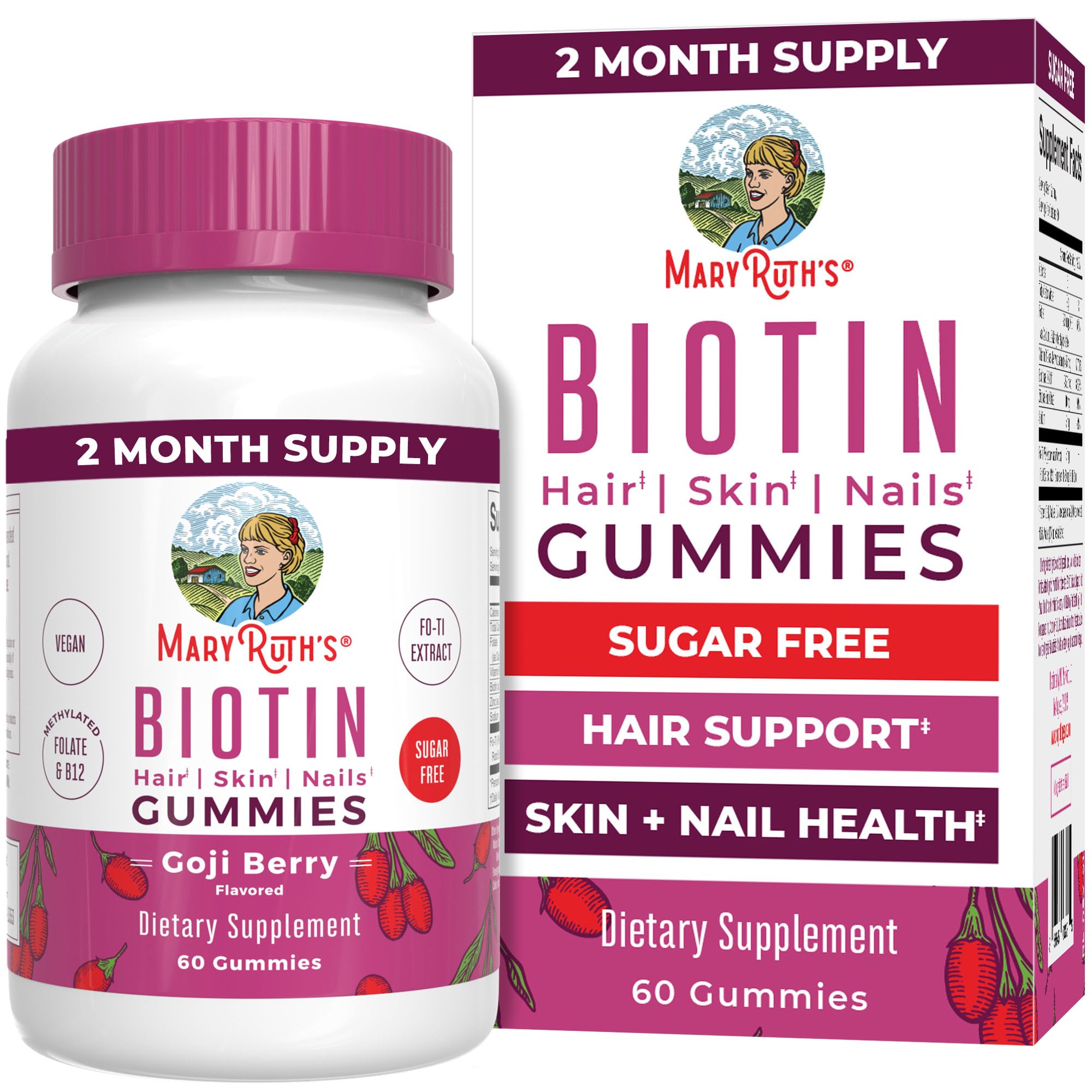 MaryRuth's Organics Biotin Gummies - Sugar Free Vegan 2500 mcg Hair Skin Nails