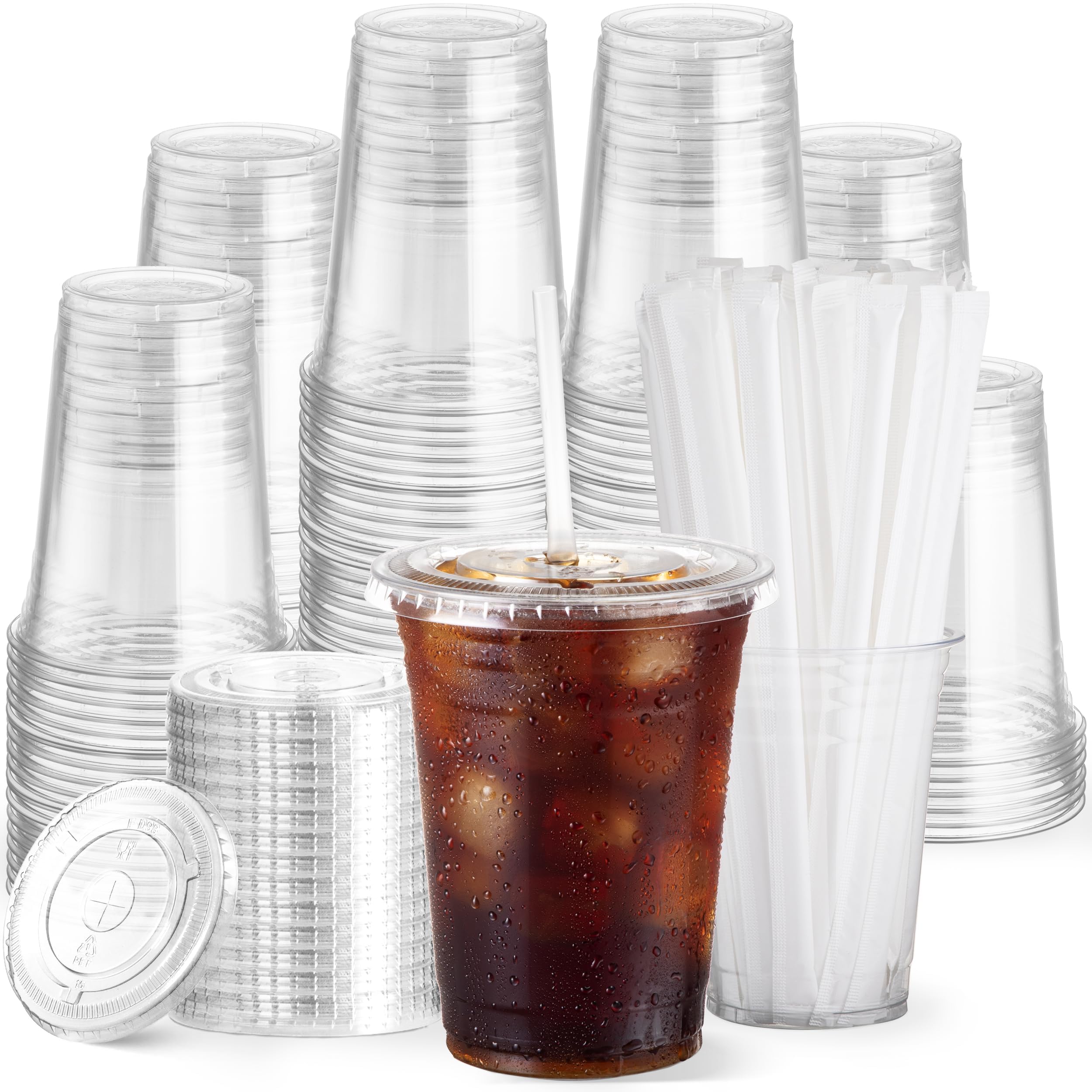 Clear Disposable Cups with Lids and Straws