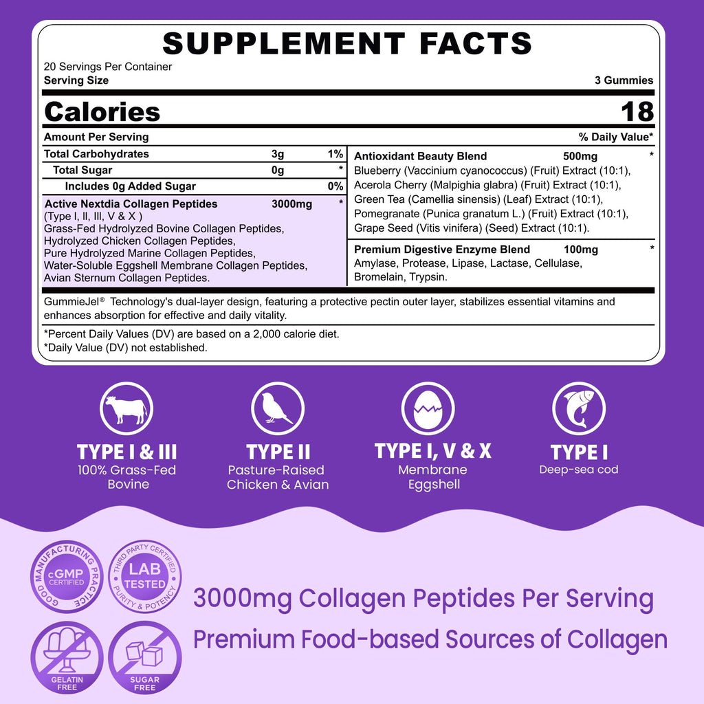 Nextdia Collagen Gummies with Multi-Collagen & Enzymes

