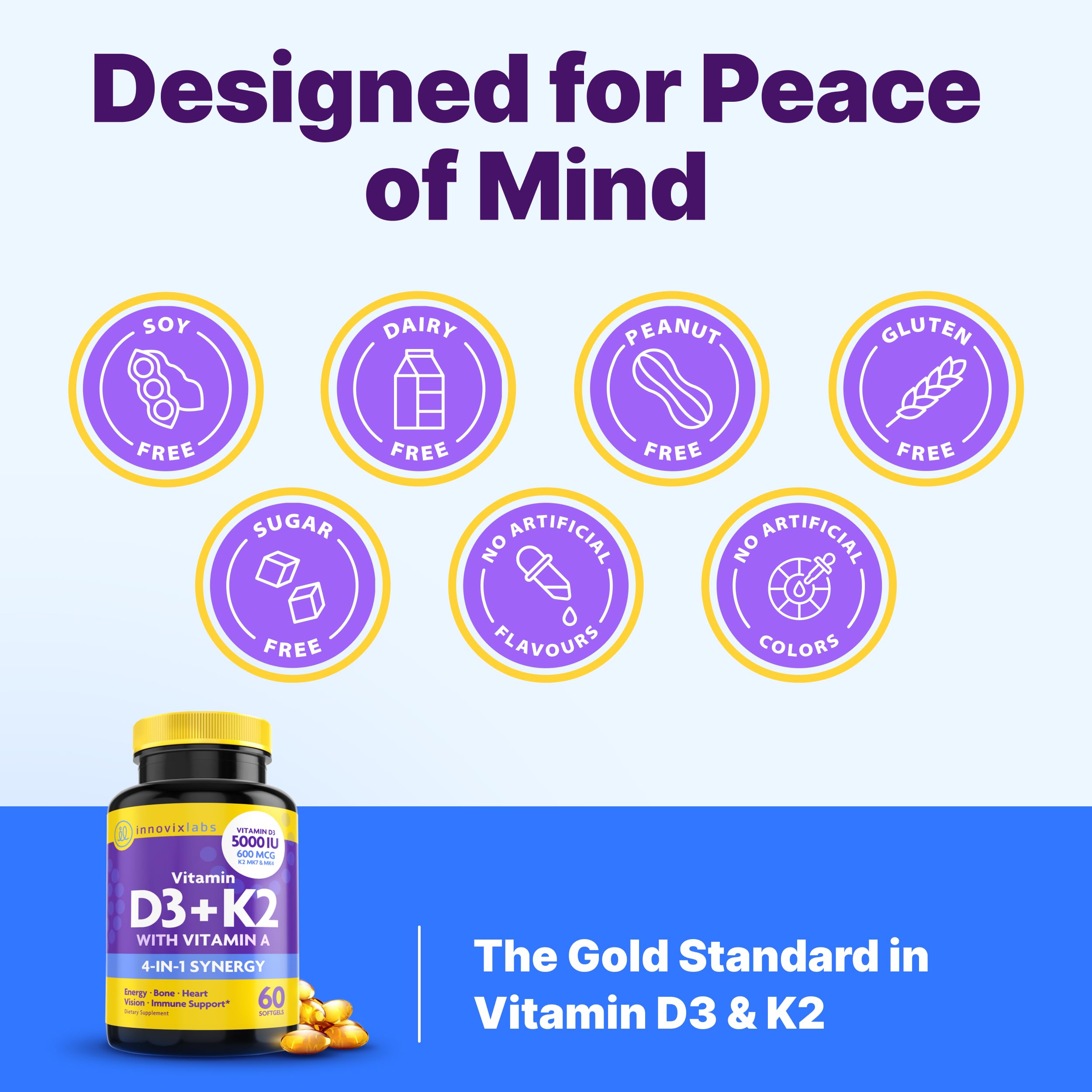 InnovixLabs Vitamin D3 K2 MK4 MK7 for Bone Health

