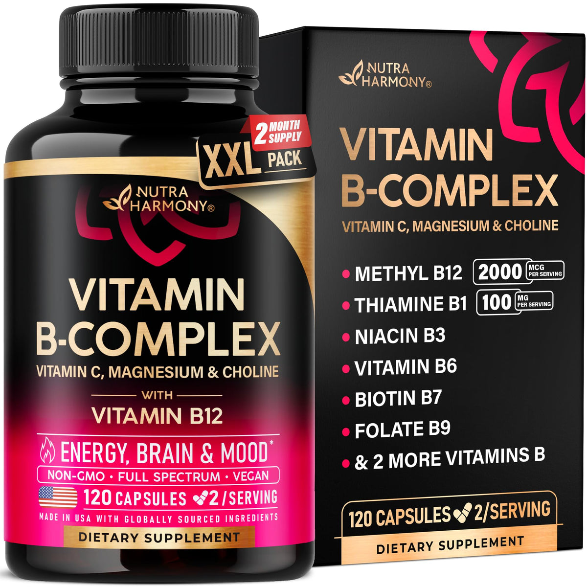 Vitamin B Complex for Men & Women - USA Made B Vitamins for Energy & Brain Support