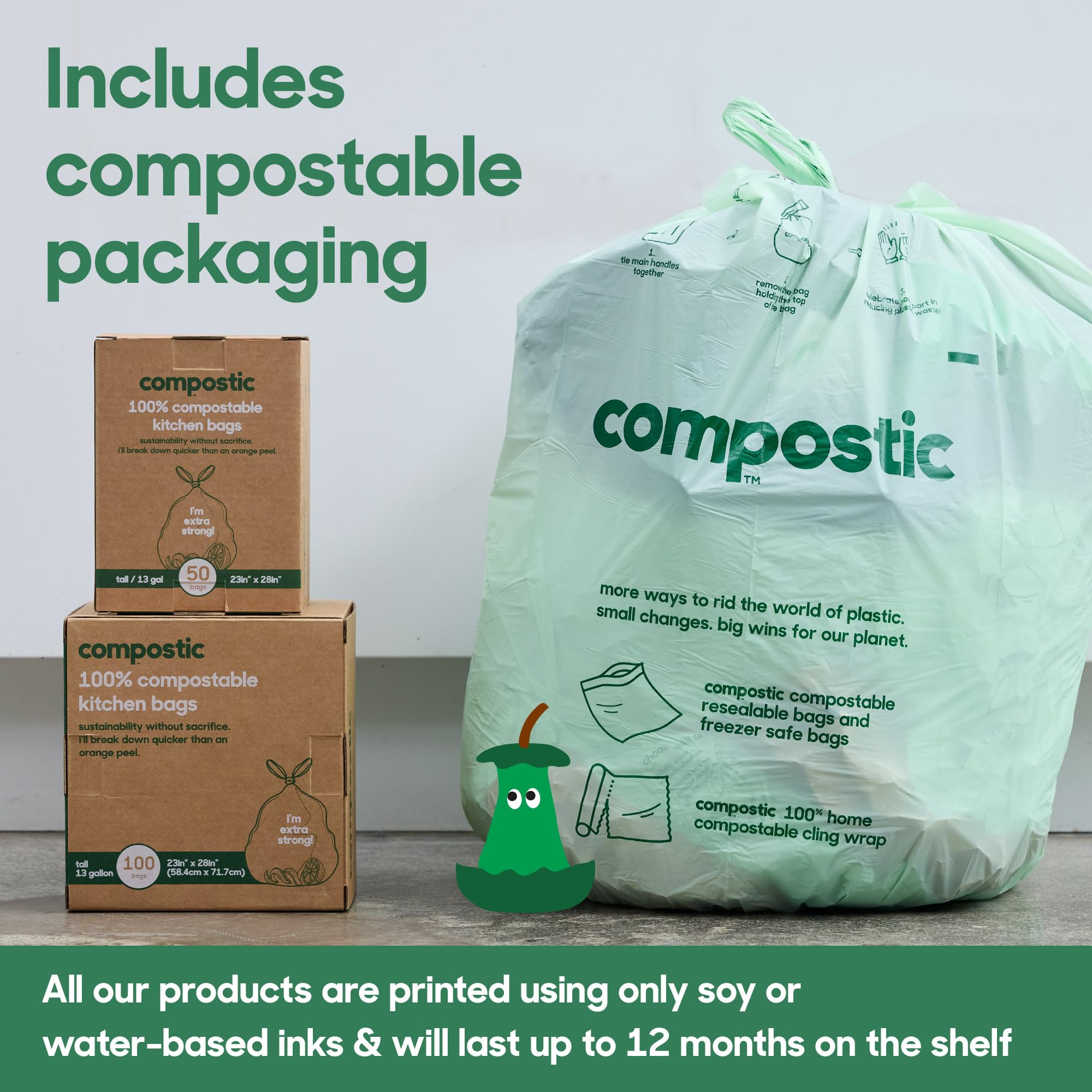Compostic Compostable Trash Bags Extra Strong Plant-Based

