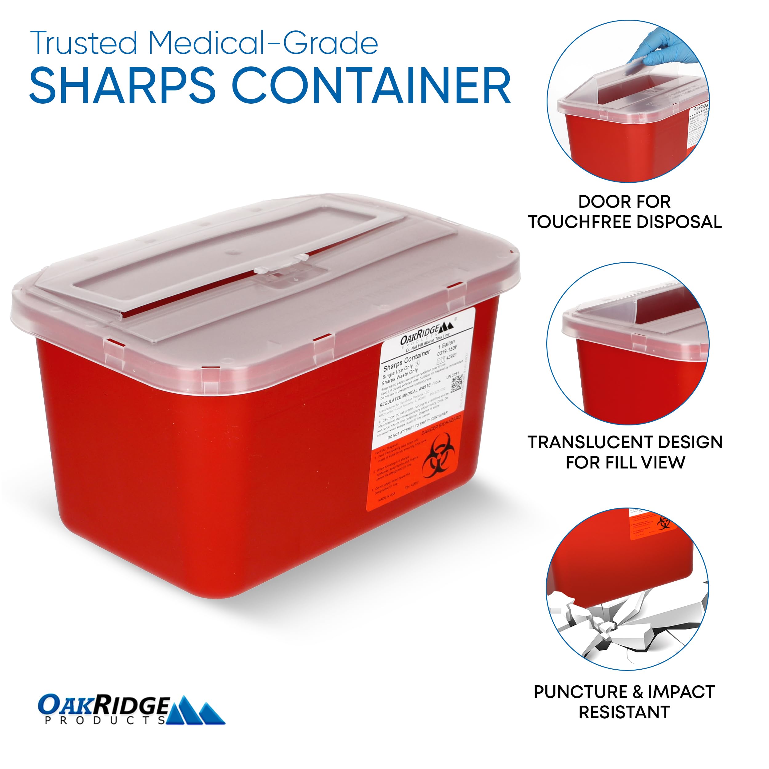 OakRidge Sharps Container with Pop-Up Lid CDC Approved

