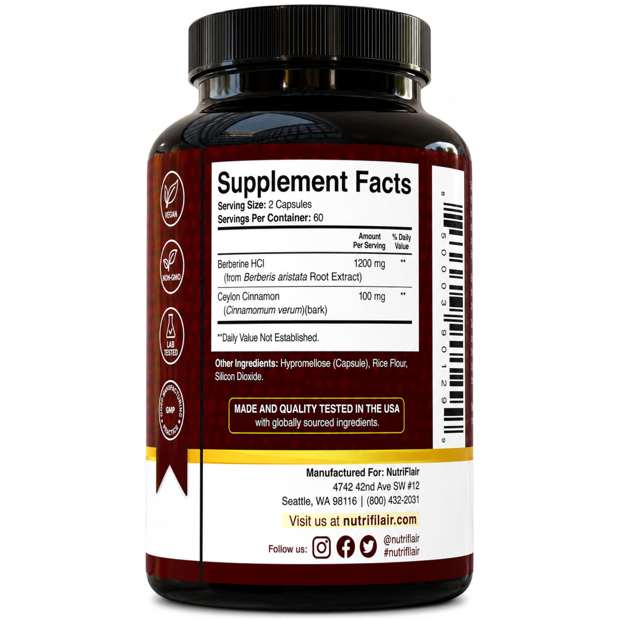 NutriFlair Berberine HCl with Cinnamon Capsules

