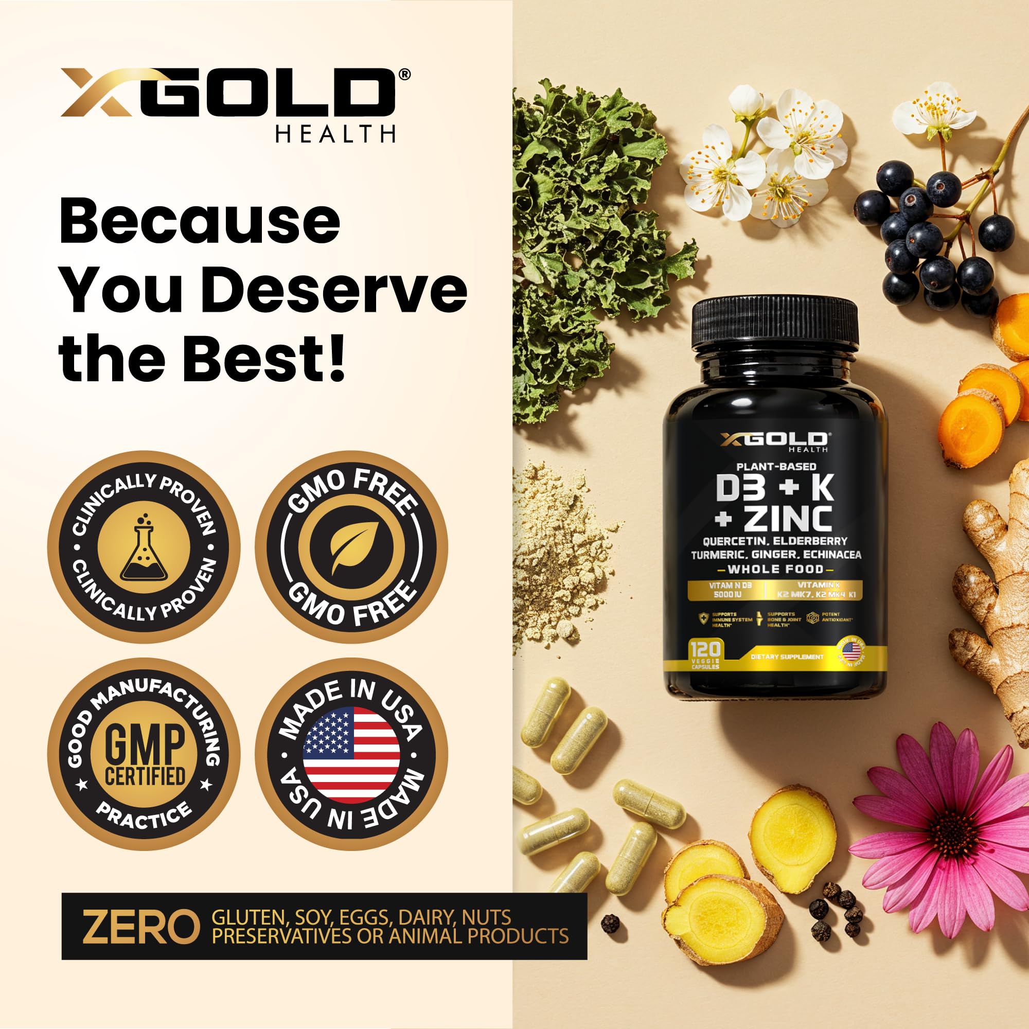 X Gold Health Vitamin D & K Complex with Zinc

