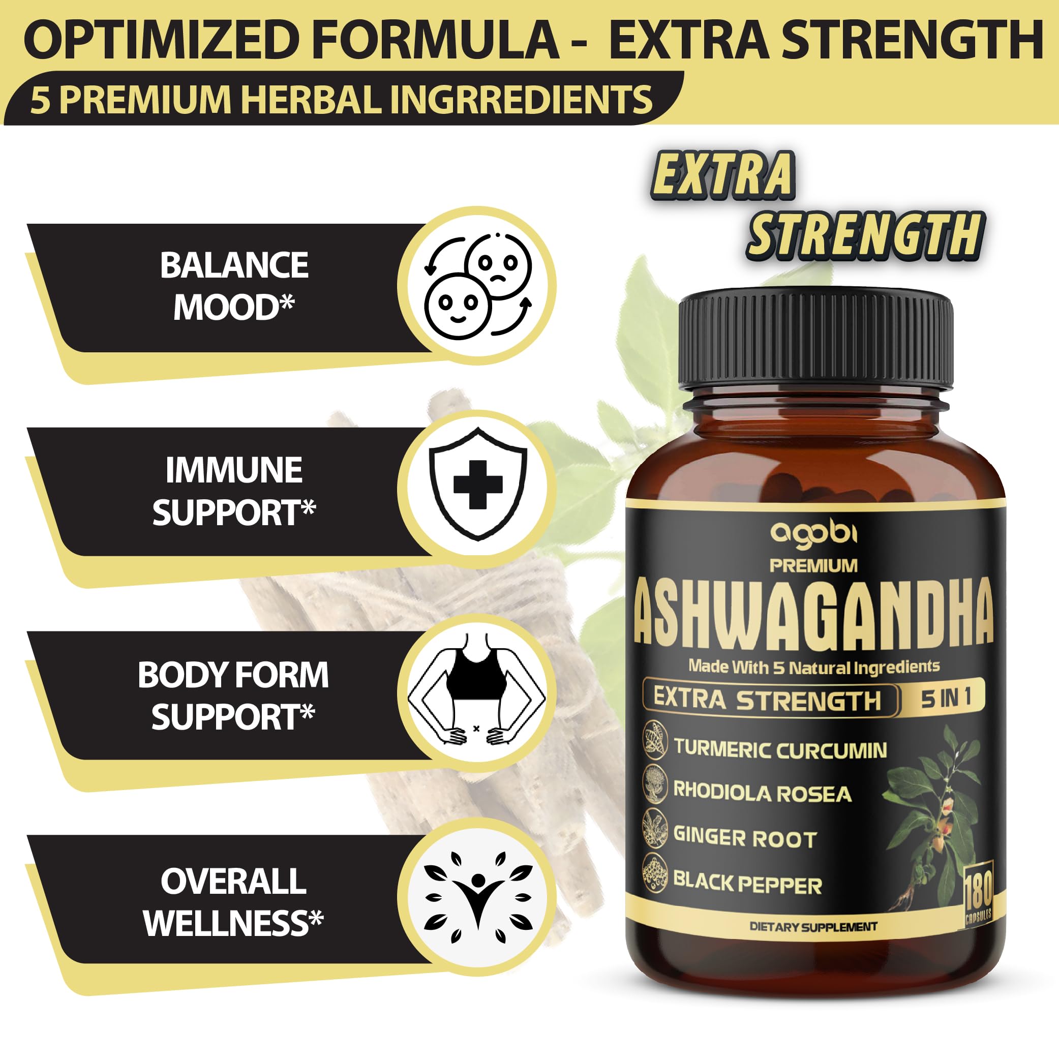 Agobi 5in1 Ashwagandha Capsules with Turmeric & Rhodiola Rosea

