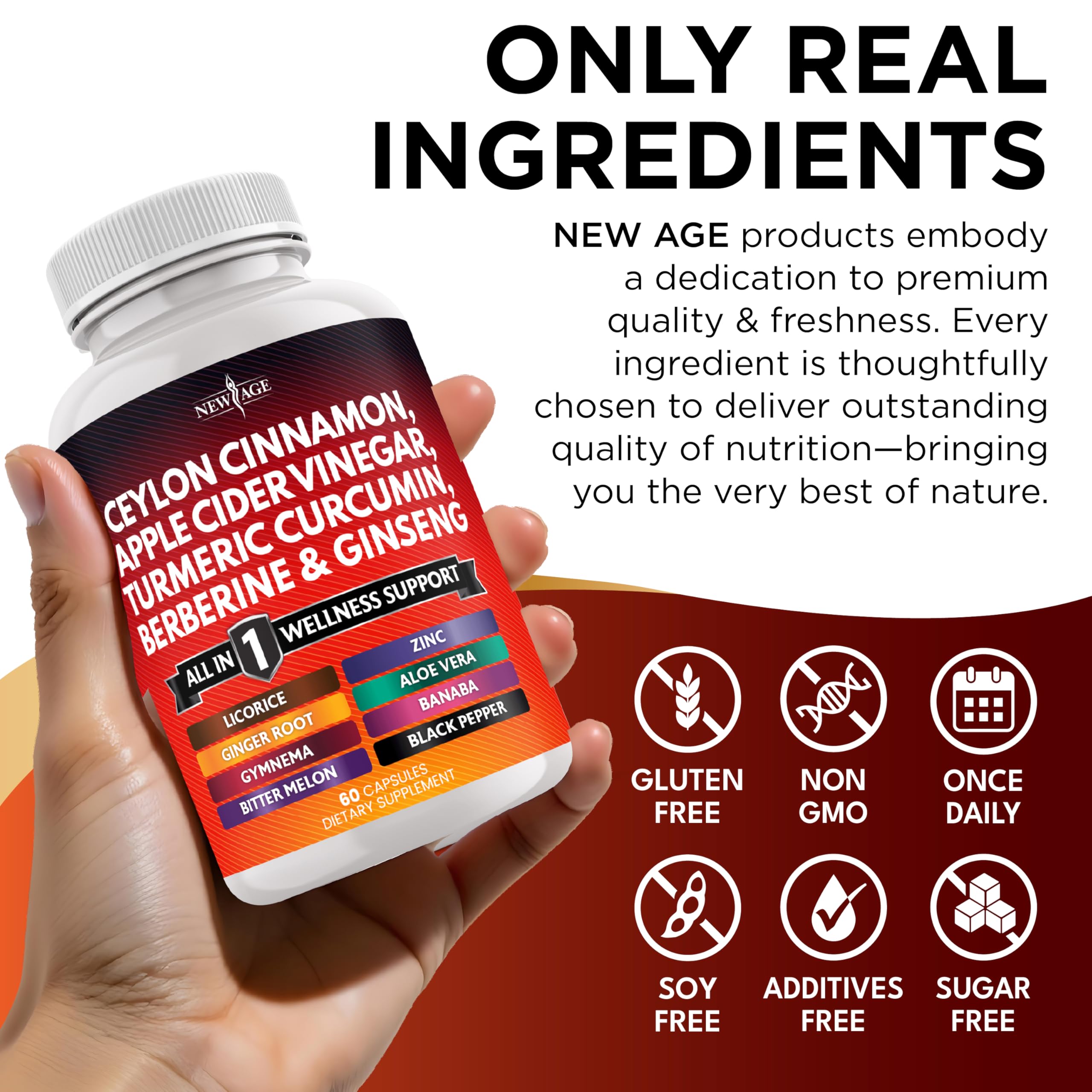 New Age Cinnamon Turmeric Apple Cider Vinegar Ginseng Supplement

