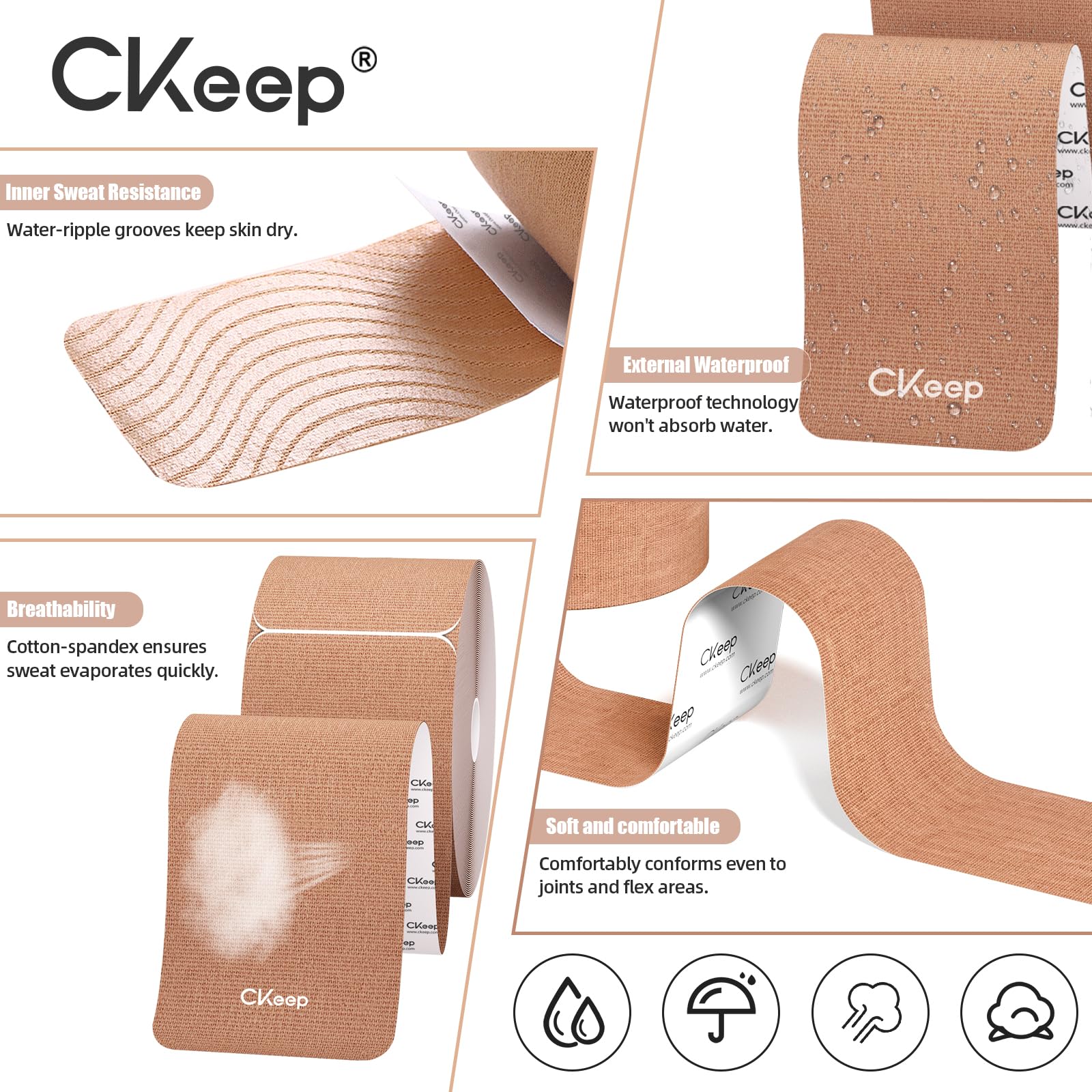 CKee p Kinesiology Tape - Latex Free Cotton Strips


