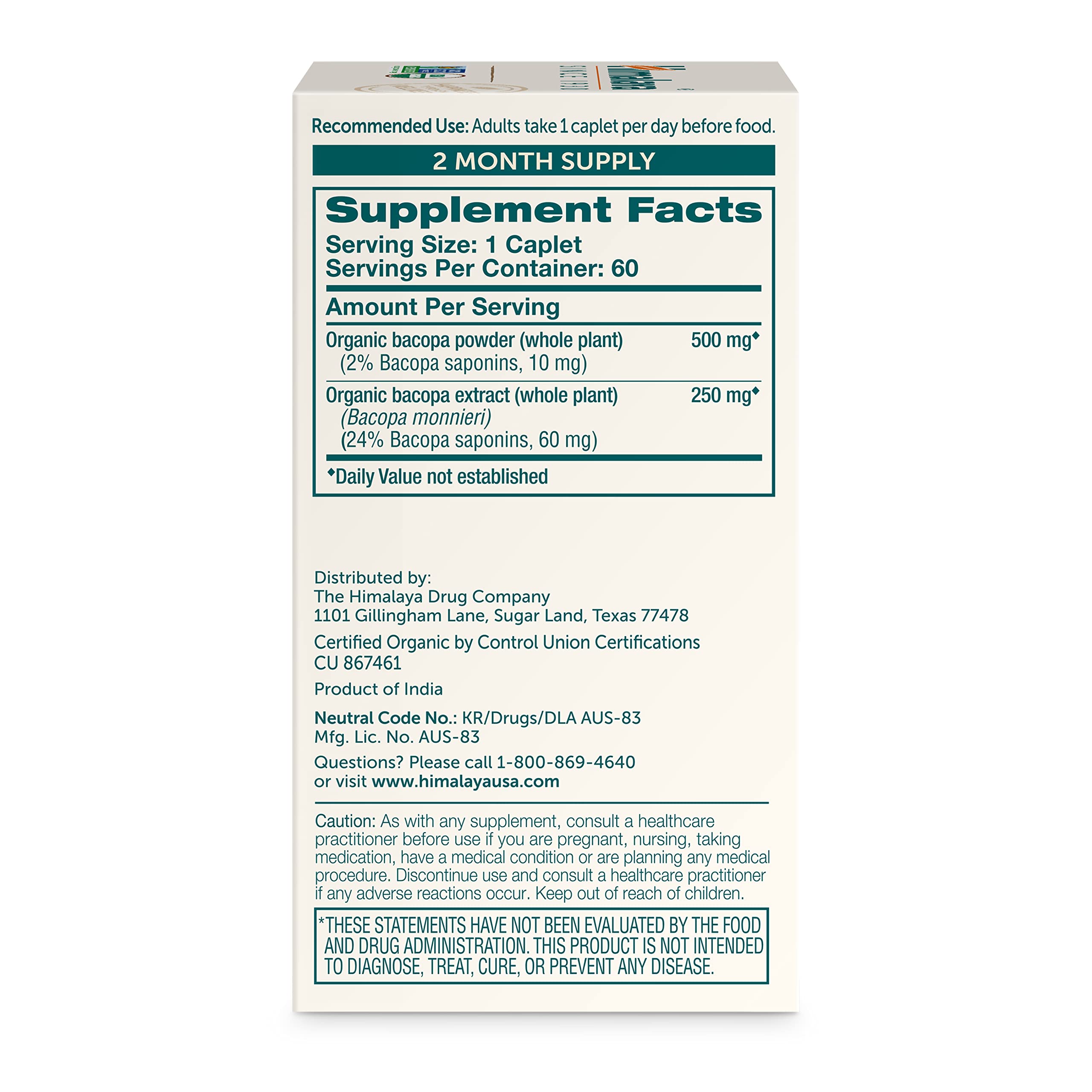 Himalaya Organic Bacopa Monnieri Nootropic | Memory Support

