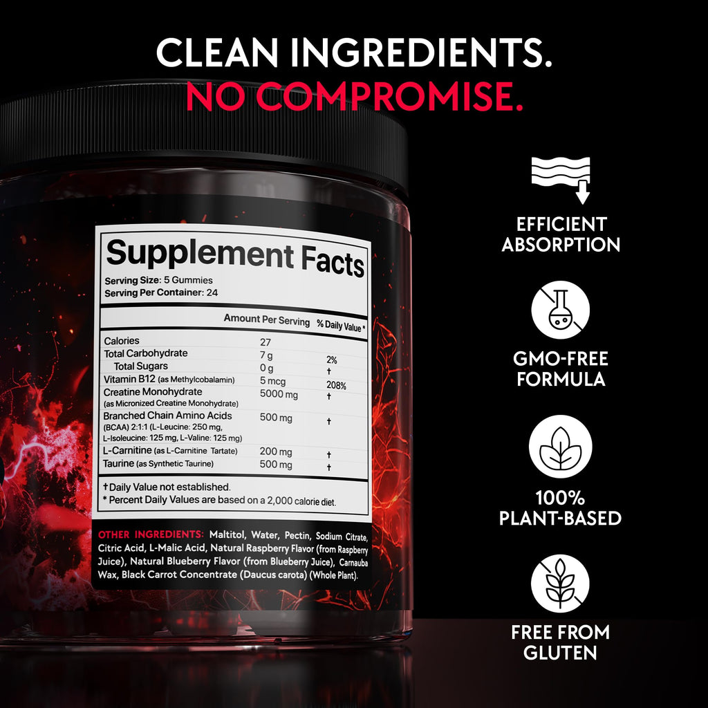 Creatine Monohydrate Gummies with BCAA, L-Carnitine

