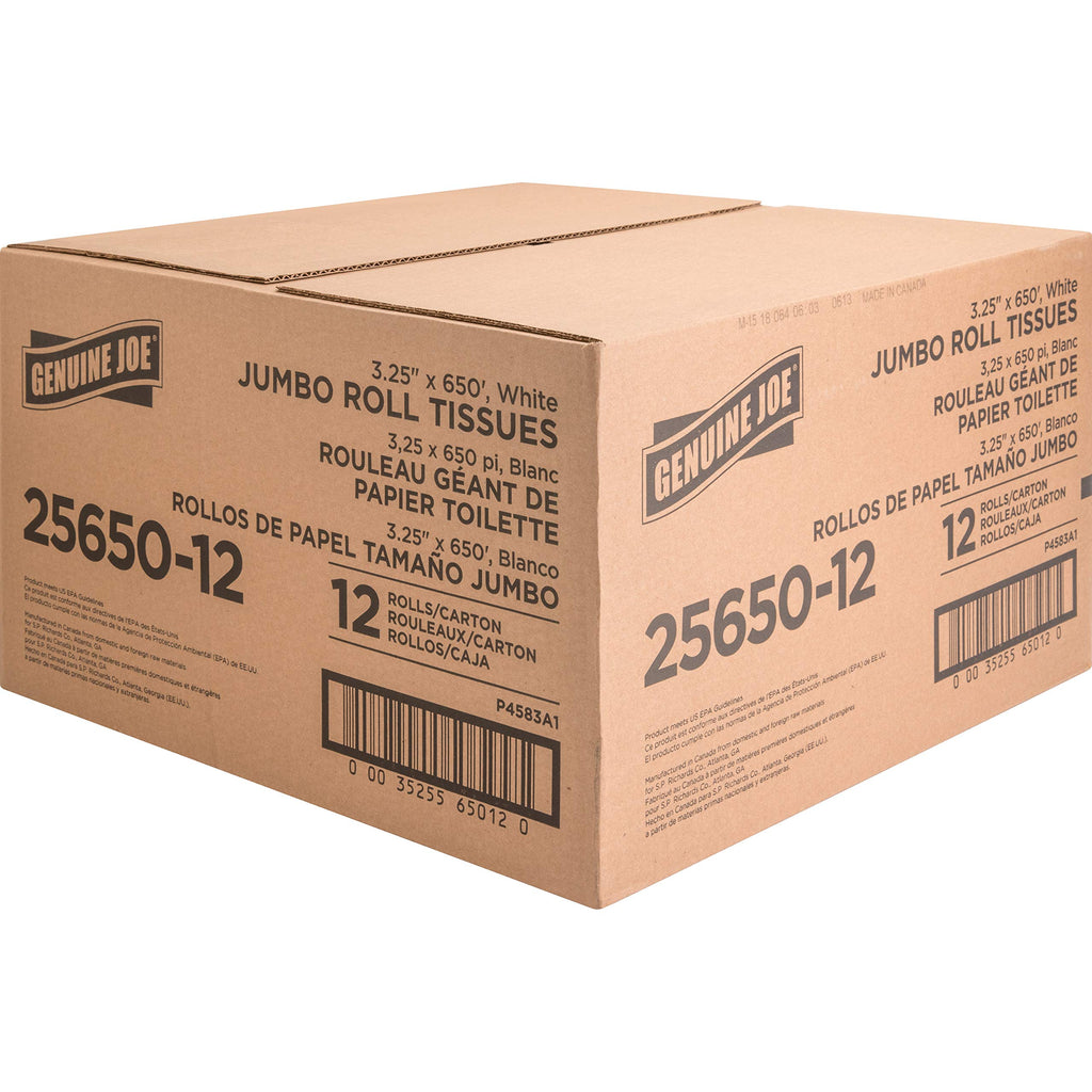 Genuine Joe Jumbo Roll Bath Tissue - Two-Ply White Recycled

