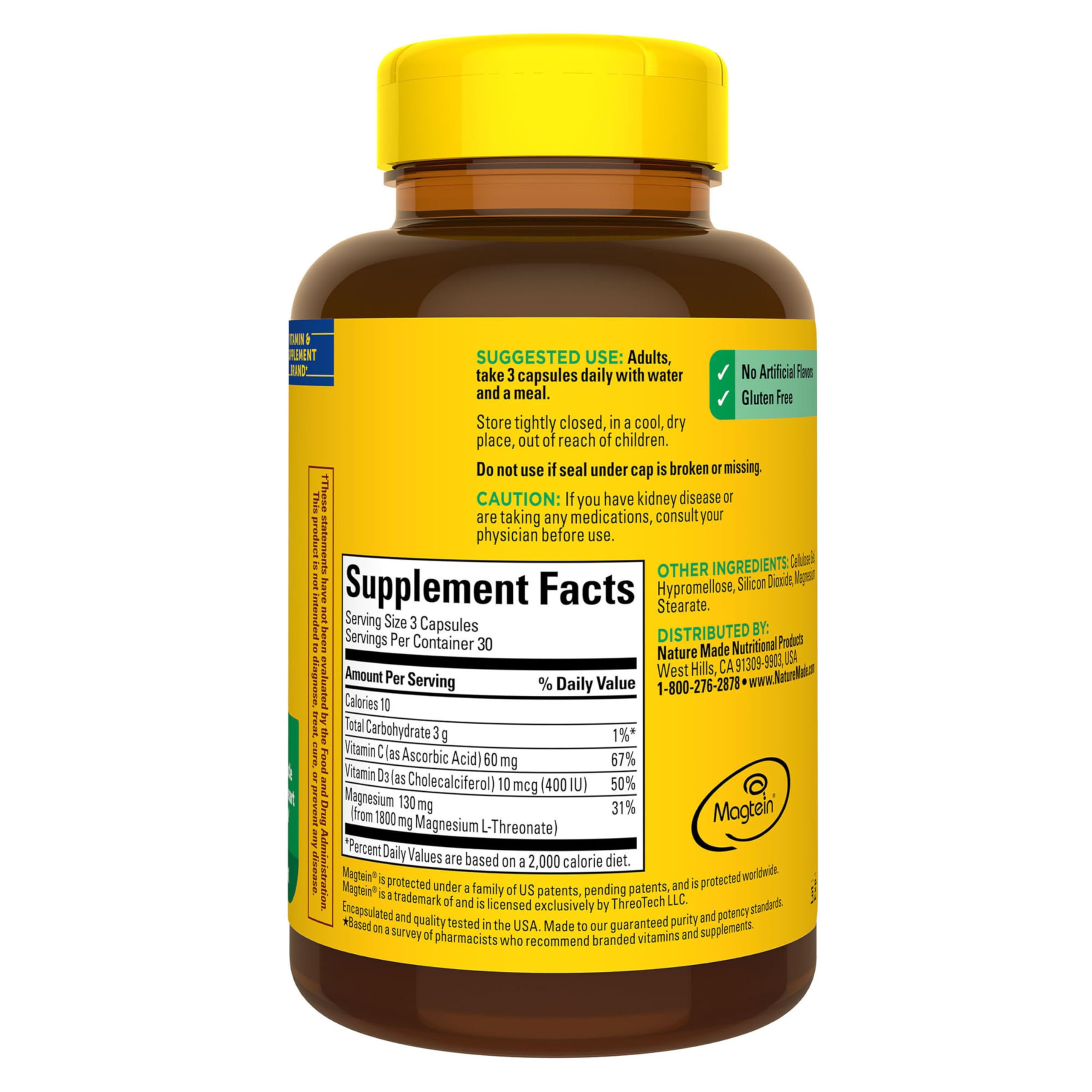 Nature Made Magnesium L-Threonate with Vitamin C & D3

