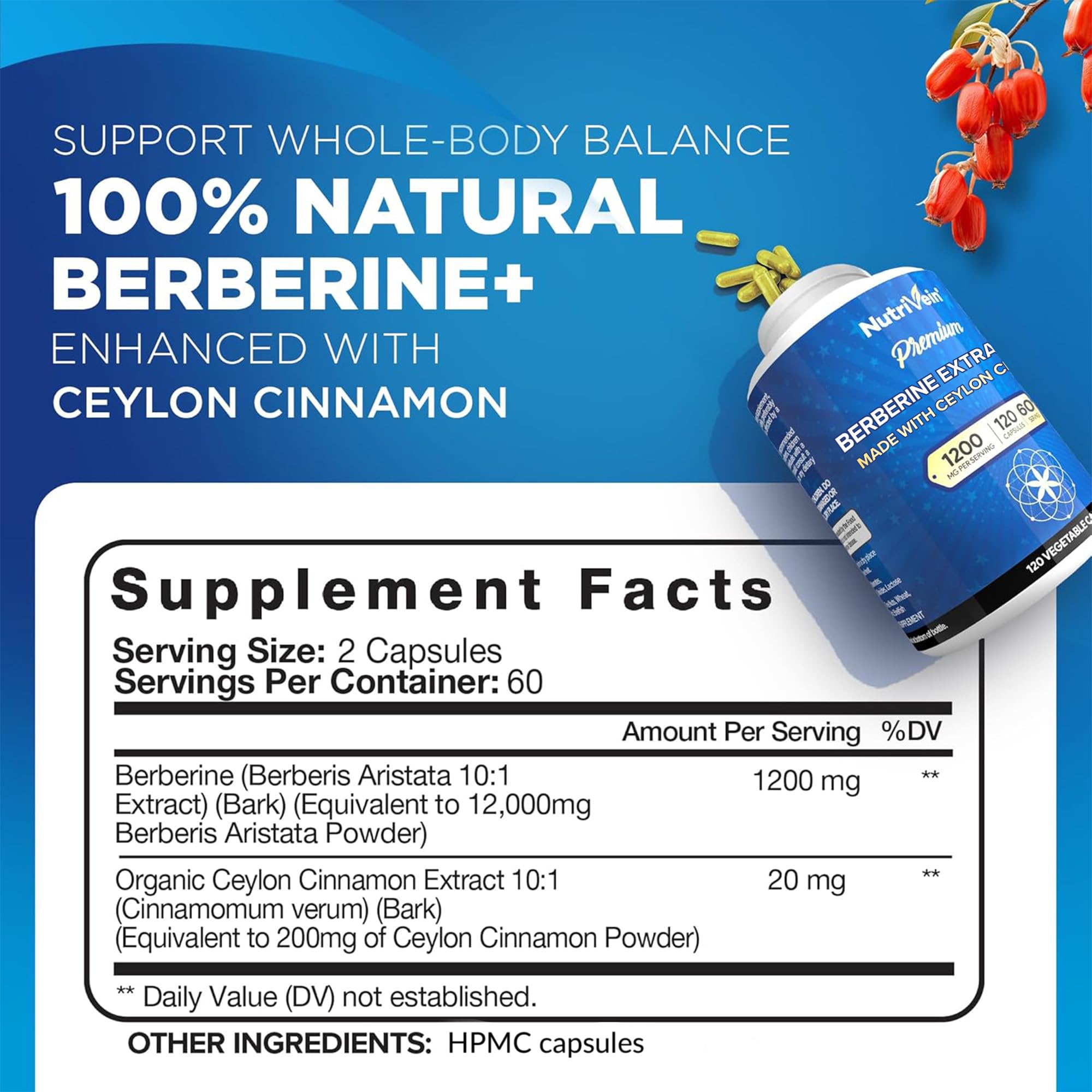 Nutrivein Berberine Supplement | High-Absorption Formula

