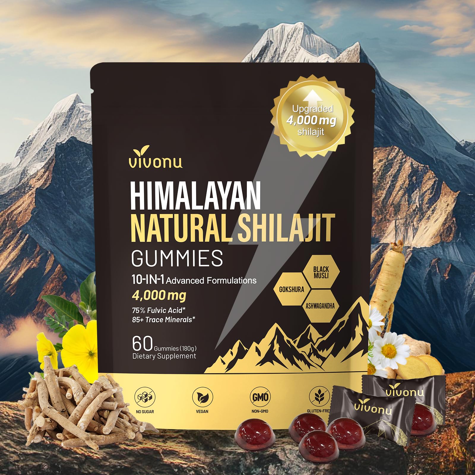 VivoNu Himalayan Shilajit Gummies with Ashwagandha & Gokshura