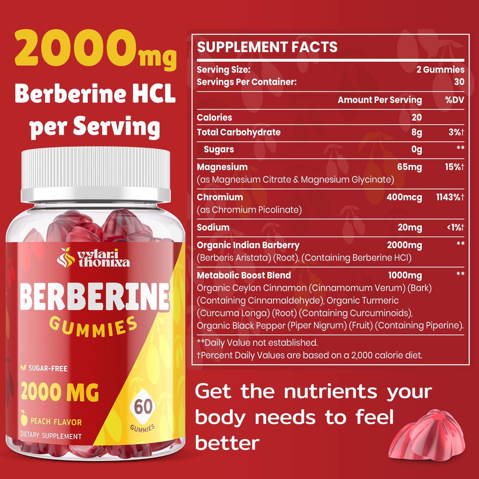 Berberine Gummies 2000mg High Potency | Vegan & Gluten-Free

