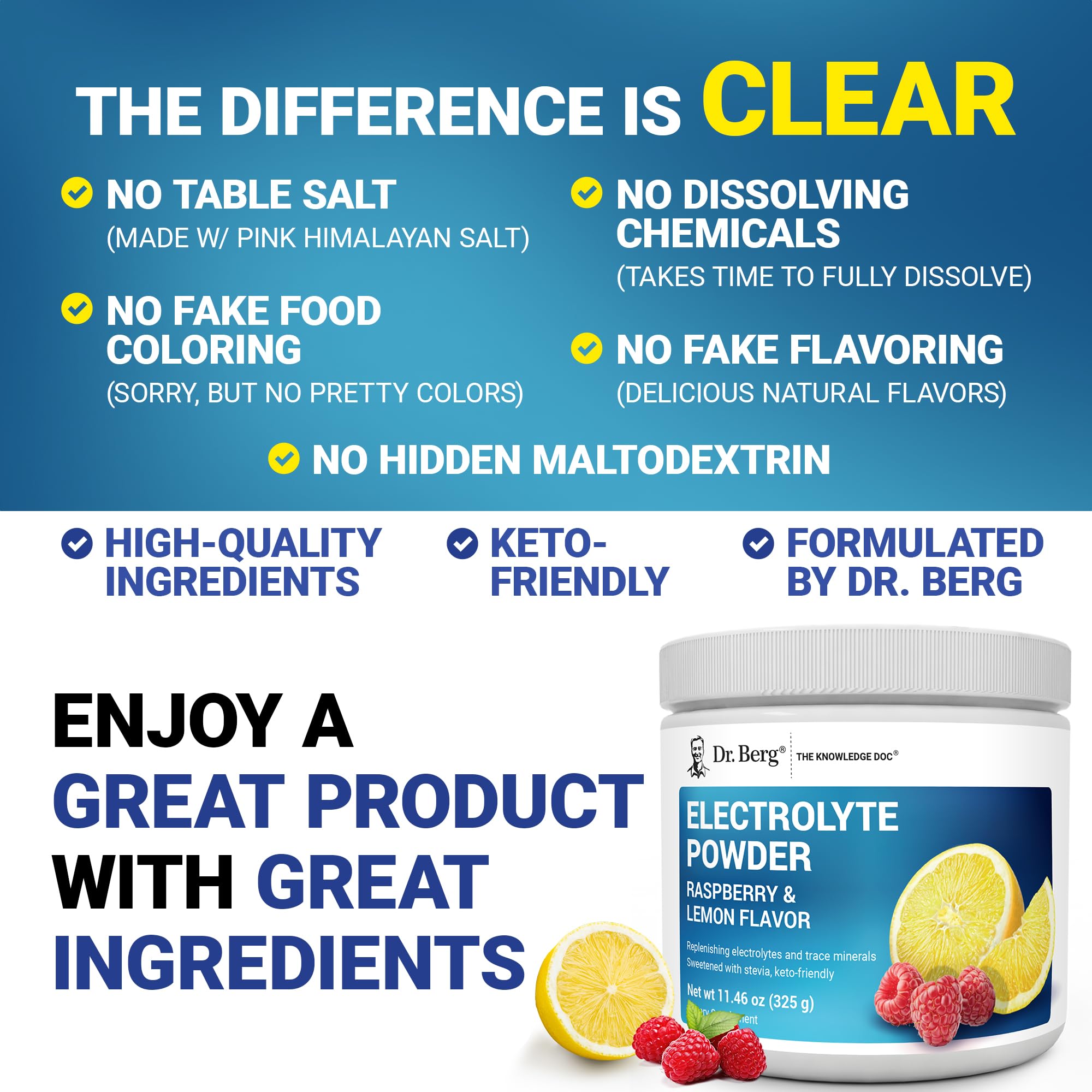 Dr. Berg Zero Sugar Hydration Electrolyte Powder | Potassium 1000 mg

